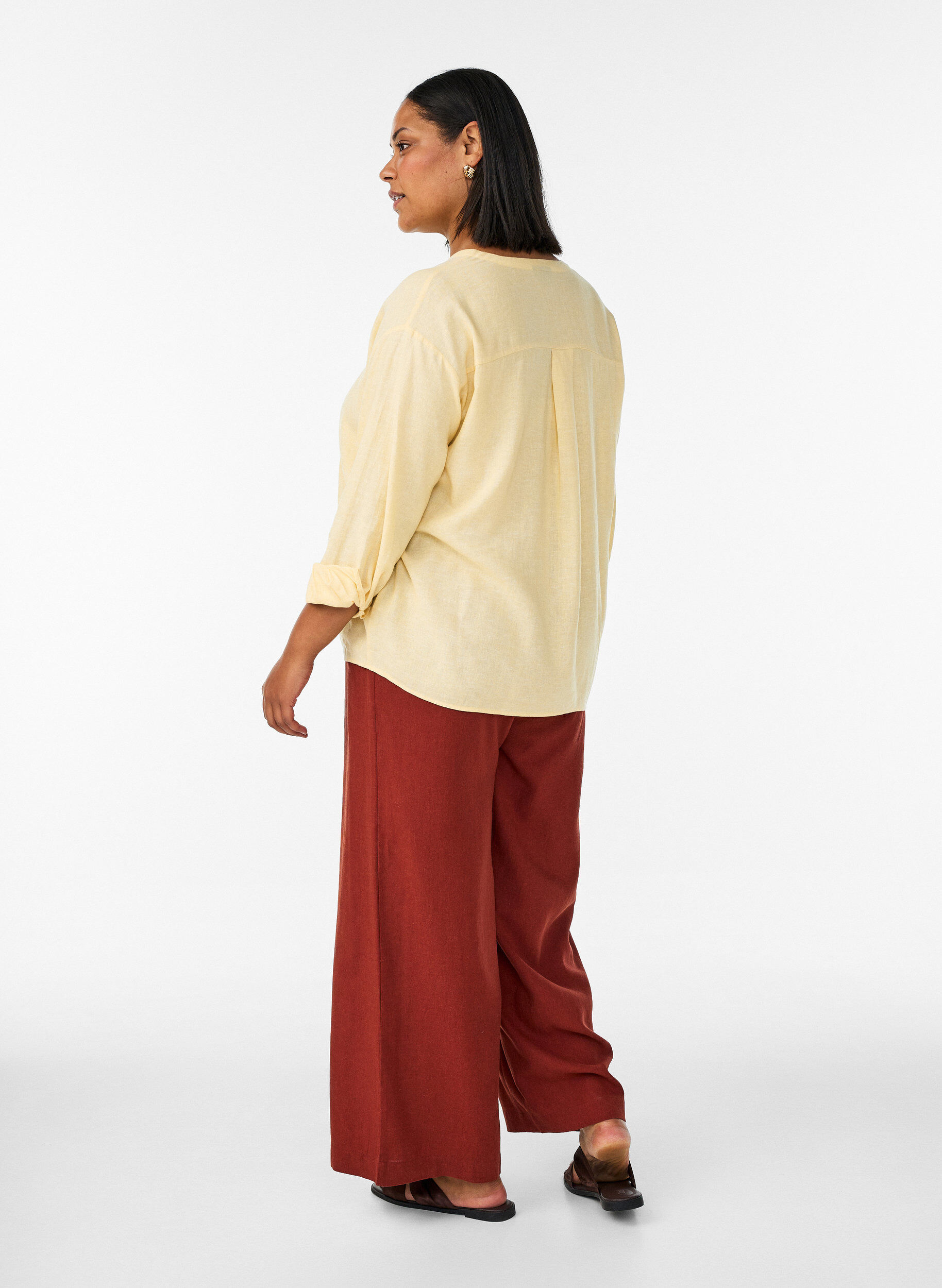 ZizziPantalon large en lin et viscose, Bordeaux, Model image number 1