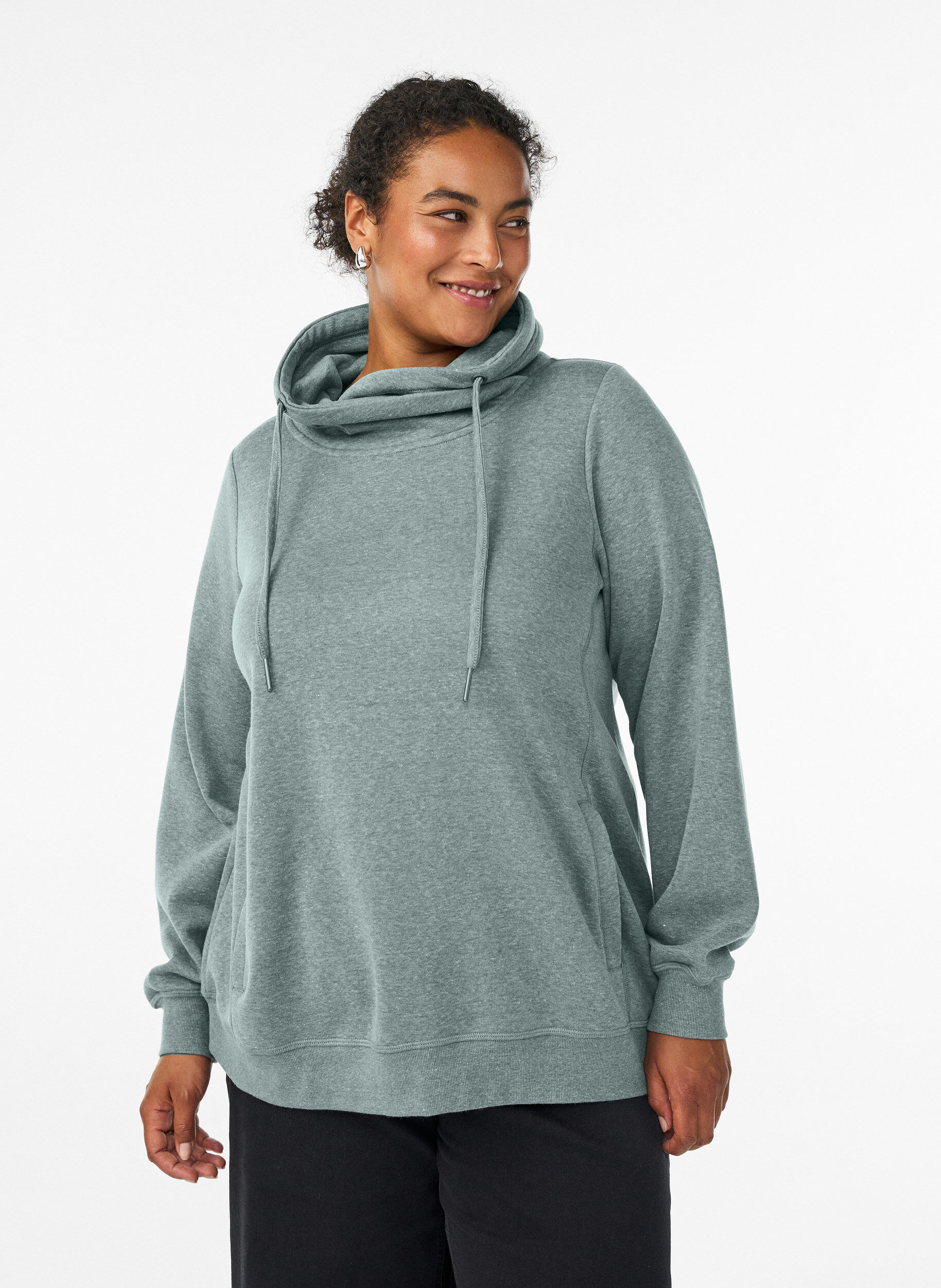 Sweat &agrave; col montant et poches, Vert, Model