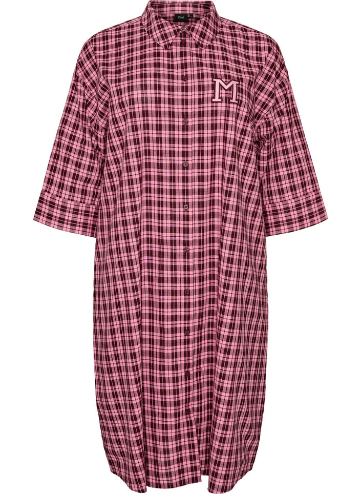 Chemise longue &agrave; carreaux avec manches 3/4, Rose, Packshot image number 0