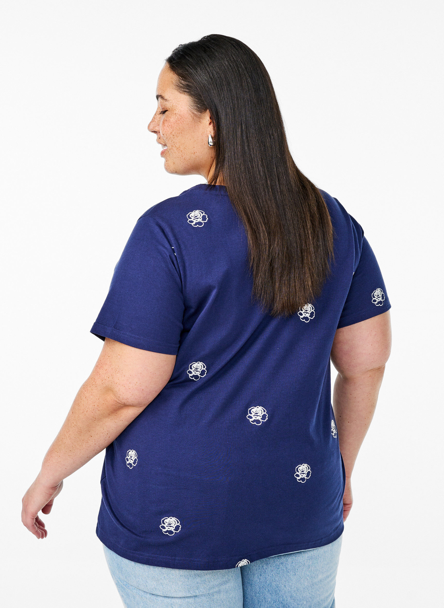 ZizziT-shirt en coton biologique avec motifs brod&eacute;s, Bleu, Model image number 2