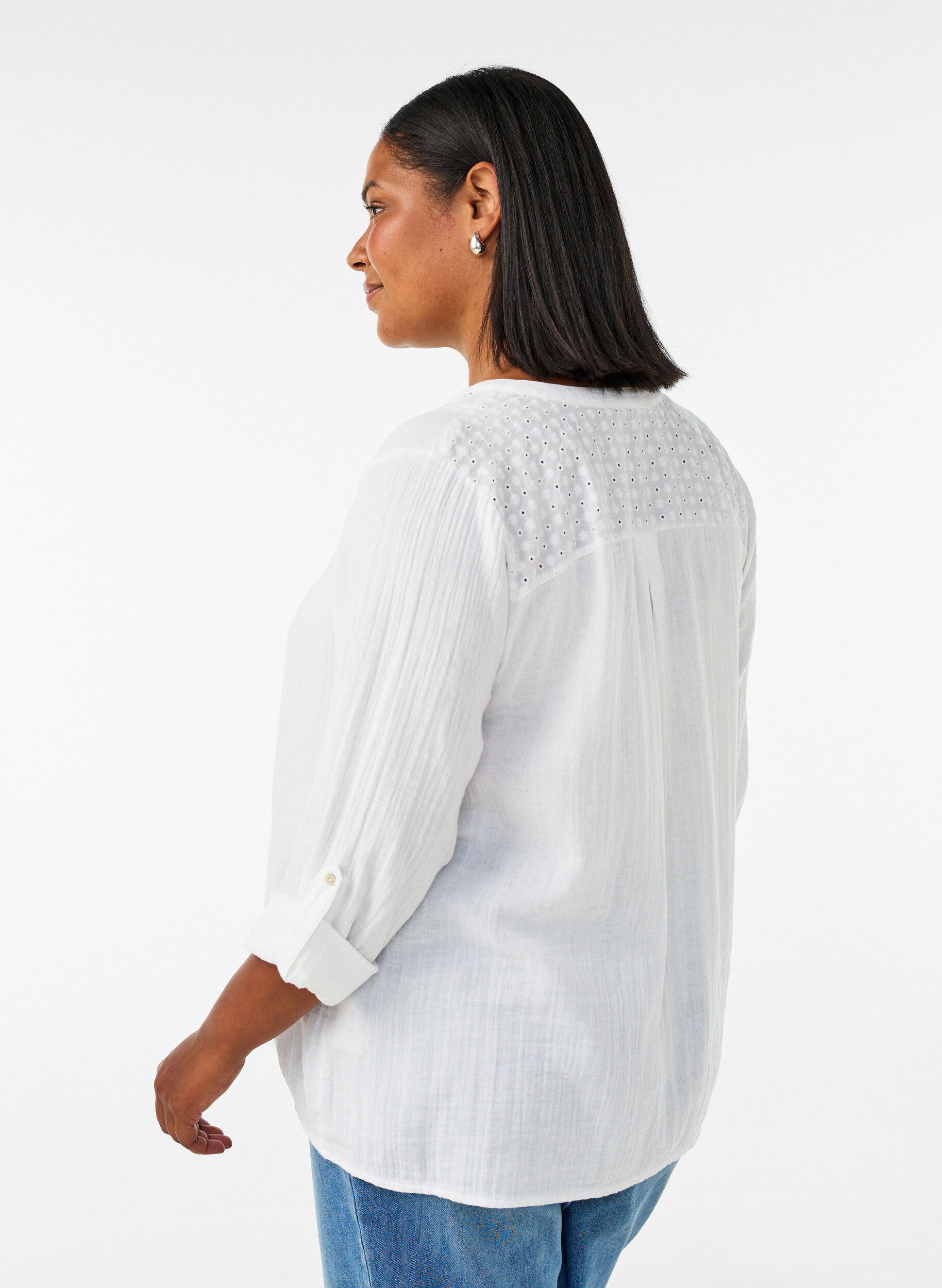 ZizziBlouse en mousseline de coton avec broderie anglaise, Blanc, Model image number 1