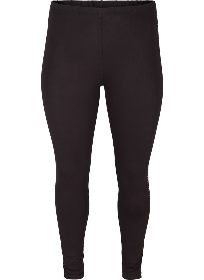 Leggings en viscose avec strass sur le côté, Black, Packshot image number 0