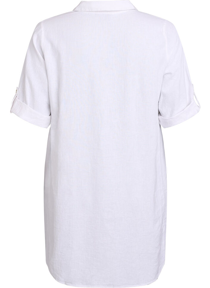 Tunique coupe trap&egrave;ze en lin et viscose, Blanc, Packshot image number 1