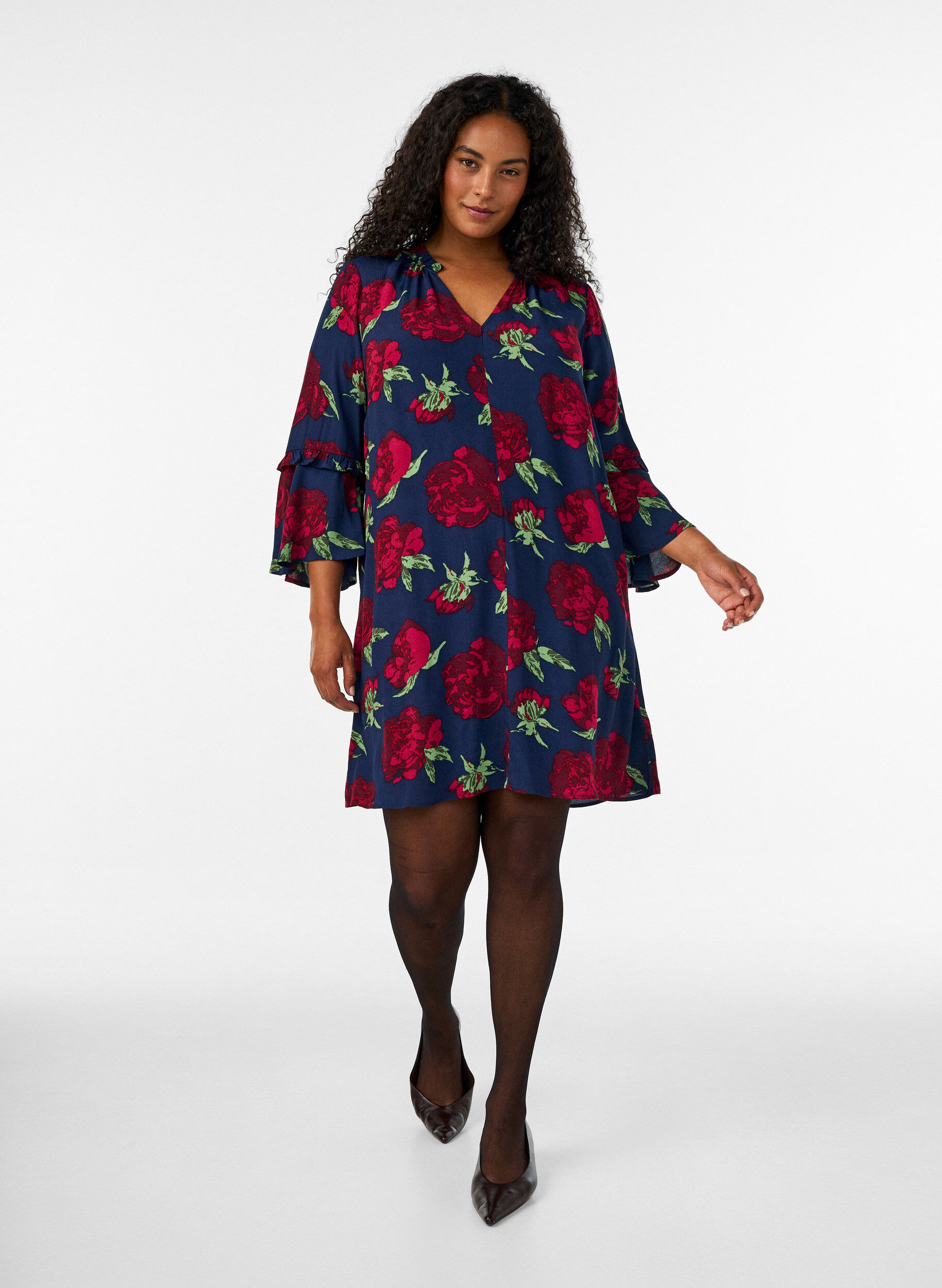 ZizziRobe fleurie en viscose avec volants, Bleu, Model image number 1