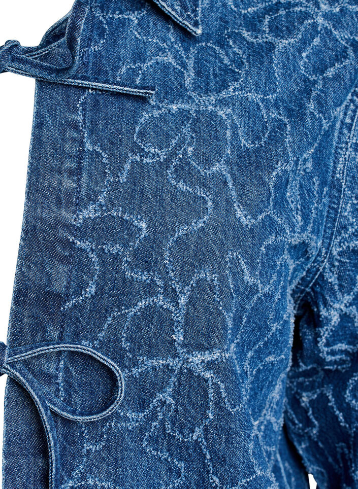Veste en jean avec nœud de fermeture et poches, Blue Denim Destroy, Packshot image number 2