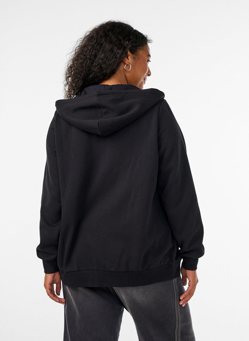 Sweat &agrave; capuche zipp&eacute; avec poches, Noir, Model image number 2