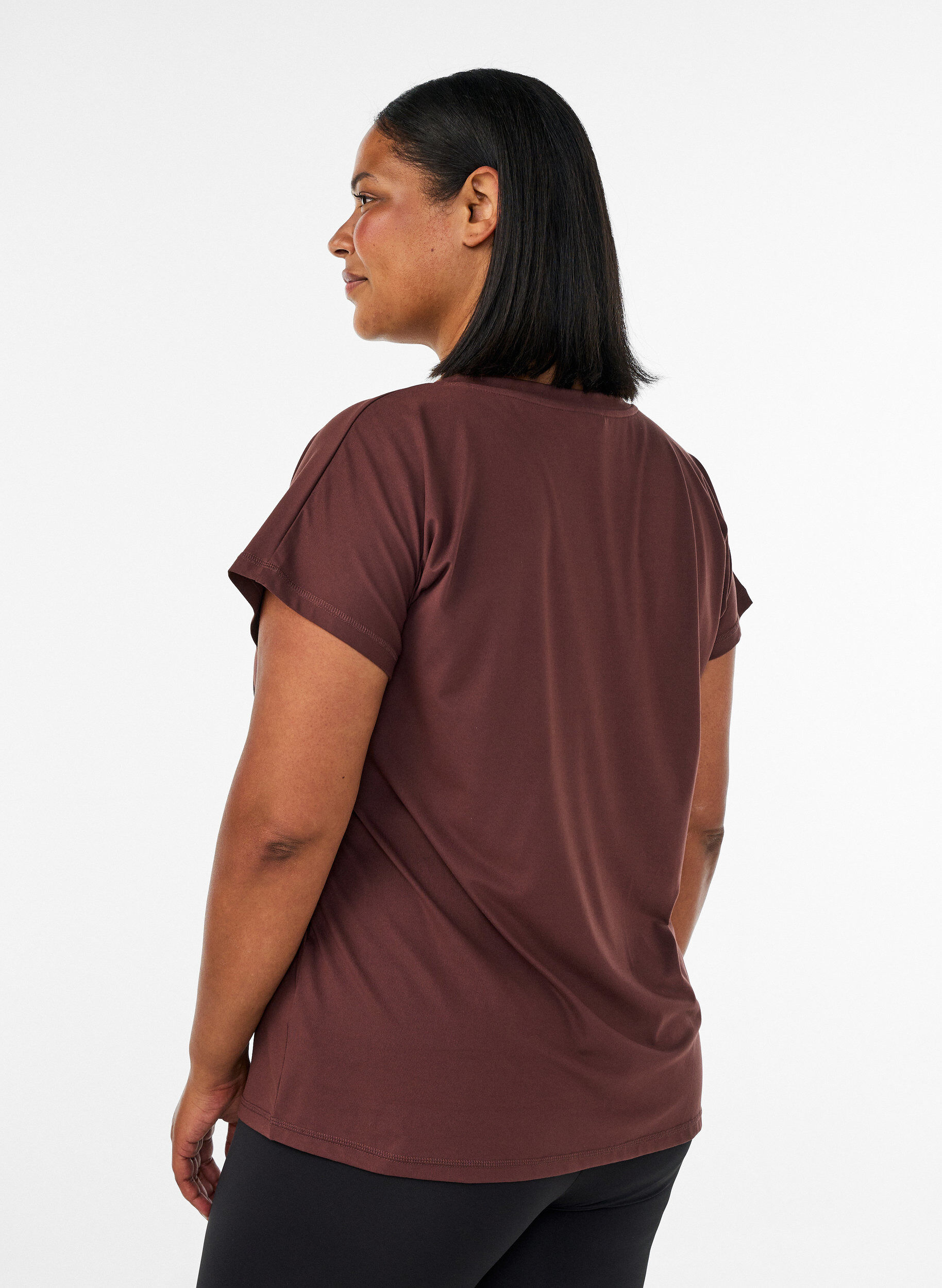ZizziT-shirt d&rsquo;entra&icirc;nement ample avec col en V, Marron, Model image number 2