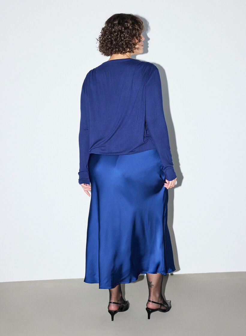 Blouse &agrave; encolure bateau et coupe ballon, Bleu, Model image number 2