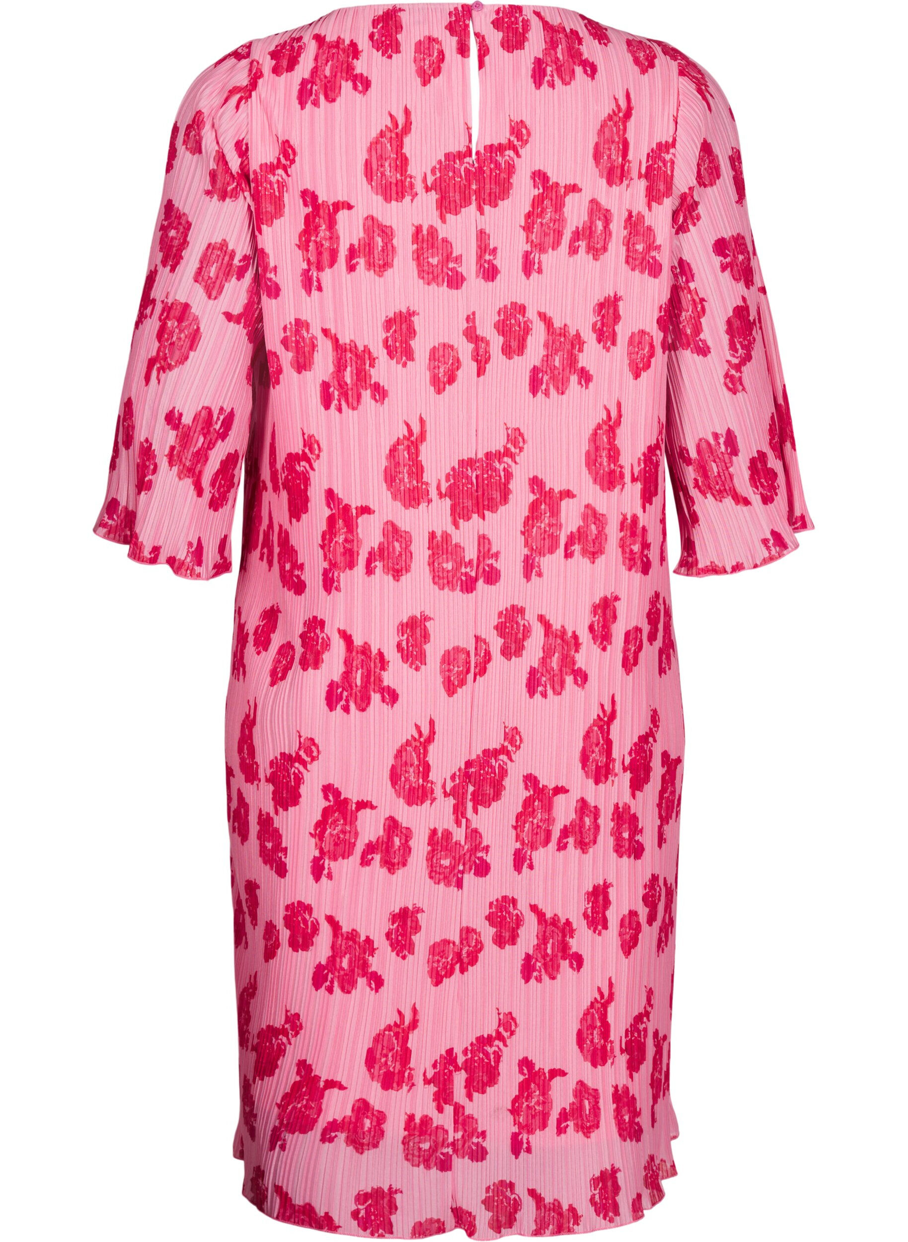 Zizzi Robe pliss&eacute;e avec manches 3/4, Rose, Packshot image number 1