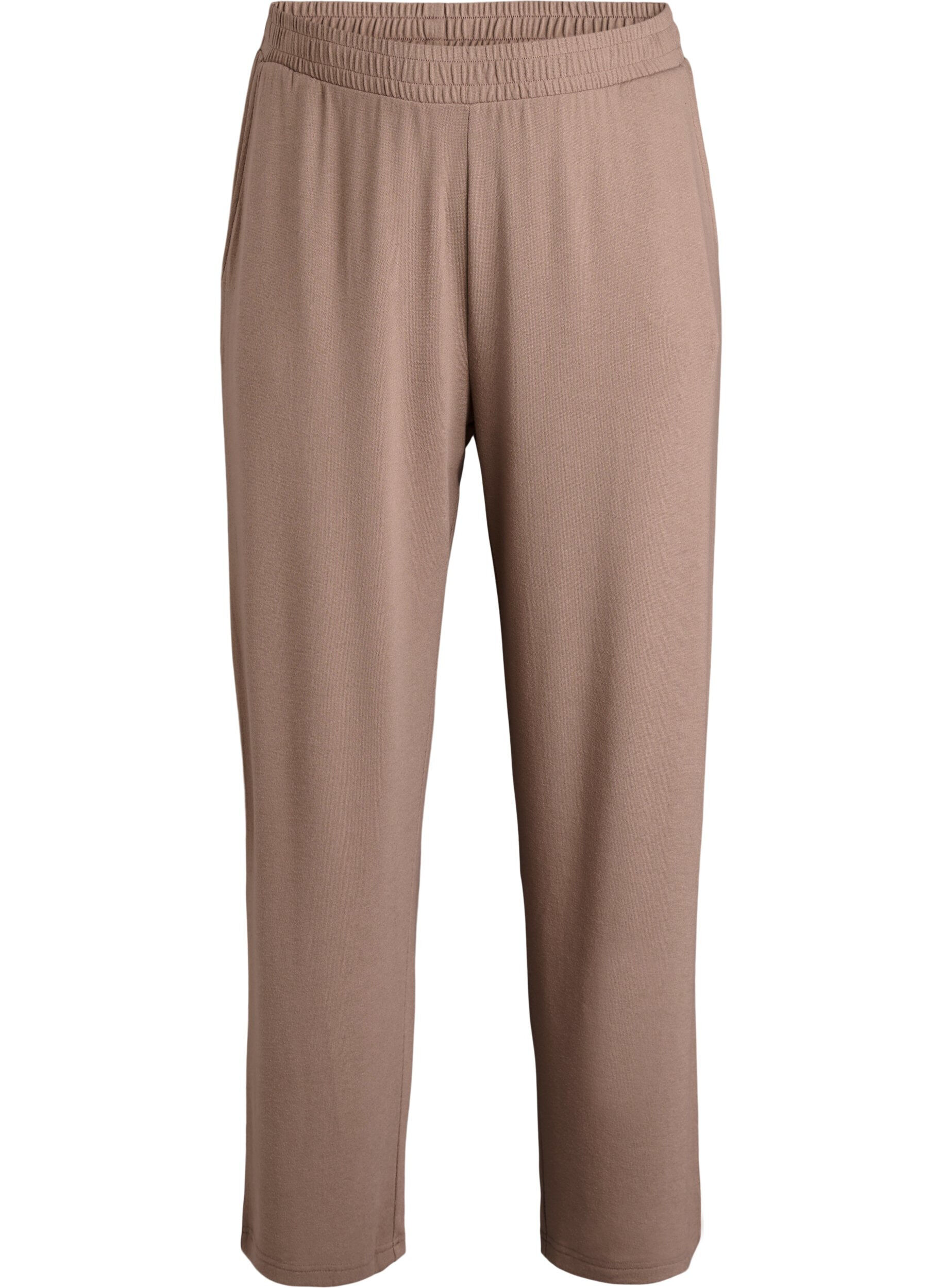 Zizzi Pantalon taille haute coupe droite en jersey, Marron, Packshot image number 0