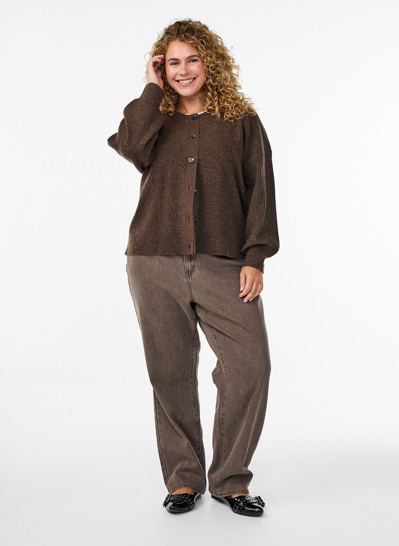 Cardigan en tricot c&ocirc;tel&eacute; avec boutons, Marron, Model image number 1