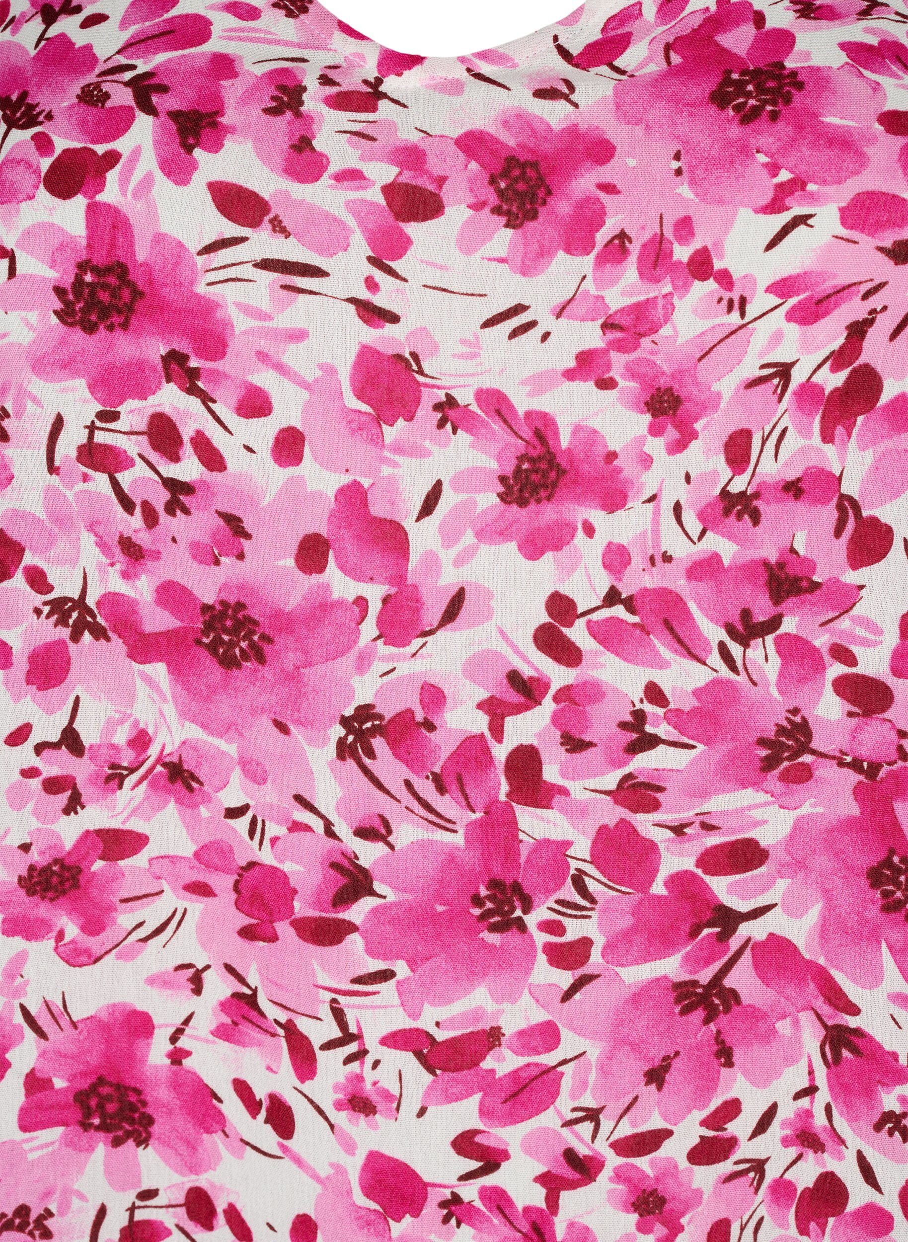 Zizzi Robe en viscose &agrave; fleurs avec forme en A, Pink Flower Rain, Packshot image number 2
