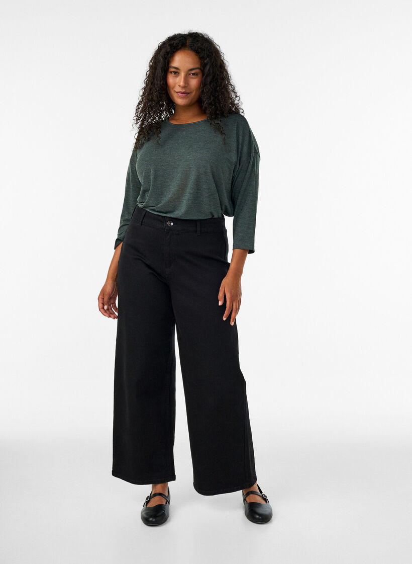 Blouse en jersey avec manches 3/4, Vert fonc&eacute;, Model image number 1