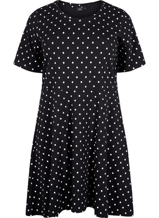 Robe en coton à manches courtes et à pois, Black w. White Dot, Packshot image number 0