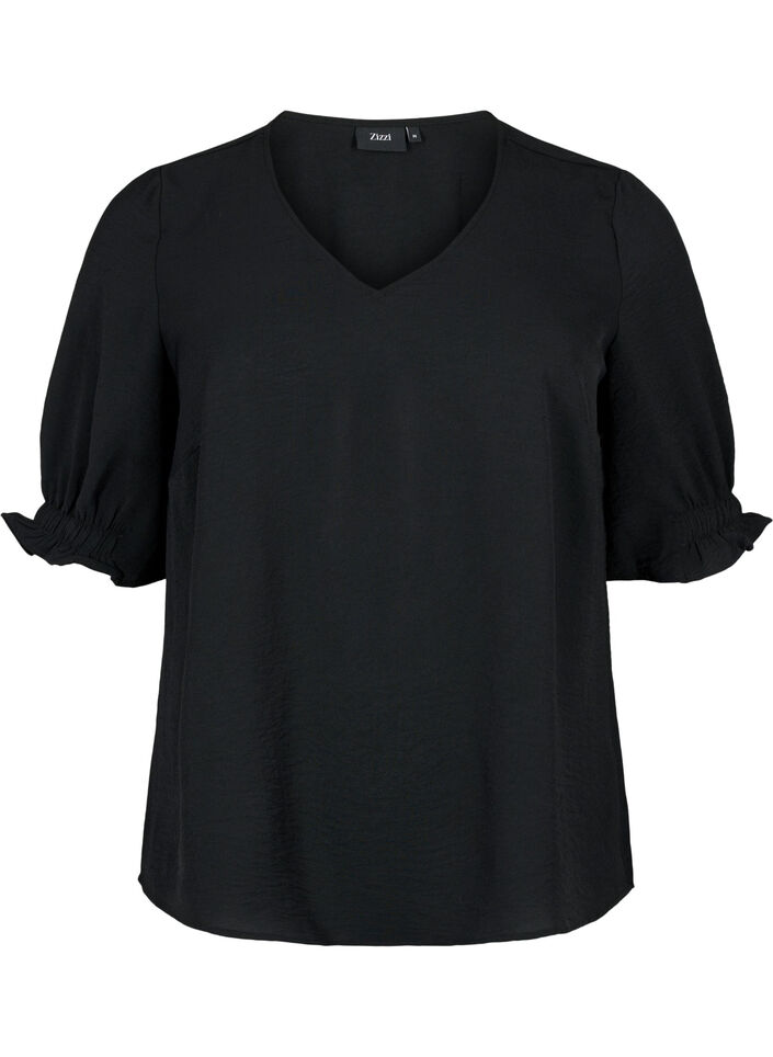 Blouse avec col en V , Black, Packshot image number 0