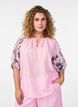 Blouse avec lien &agrave; nouer et manches &agrave; imprim&eacute; fleuri, Rose, Model image number 0