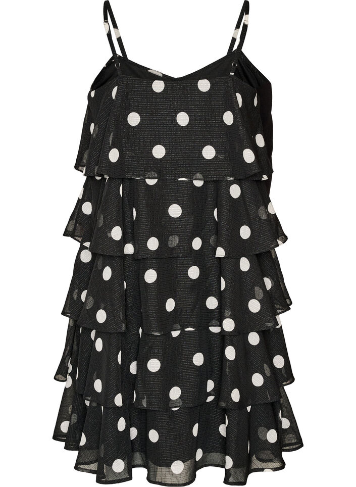 Robe &agrave; volants superpos&eacute;s avec fines bretelles, Noir, Packshot image number 1