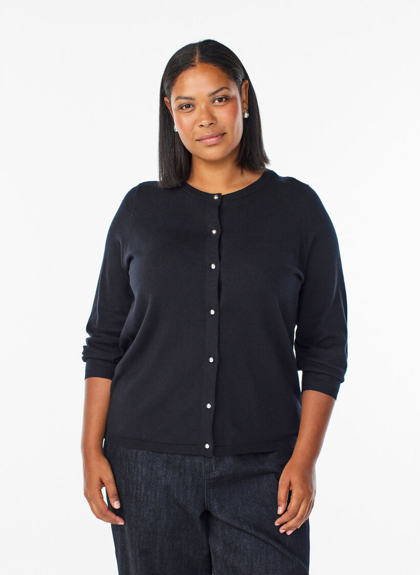 Cardigan &agrave; boutons ronds, Noir, Model image number 0