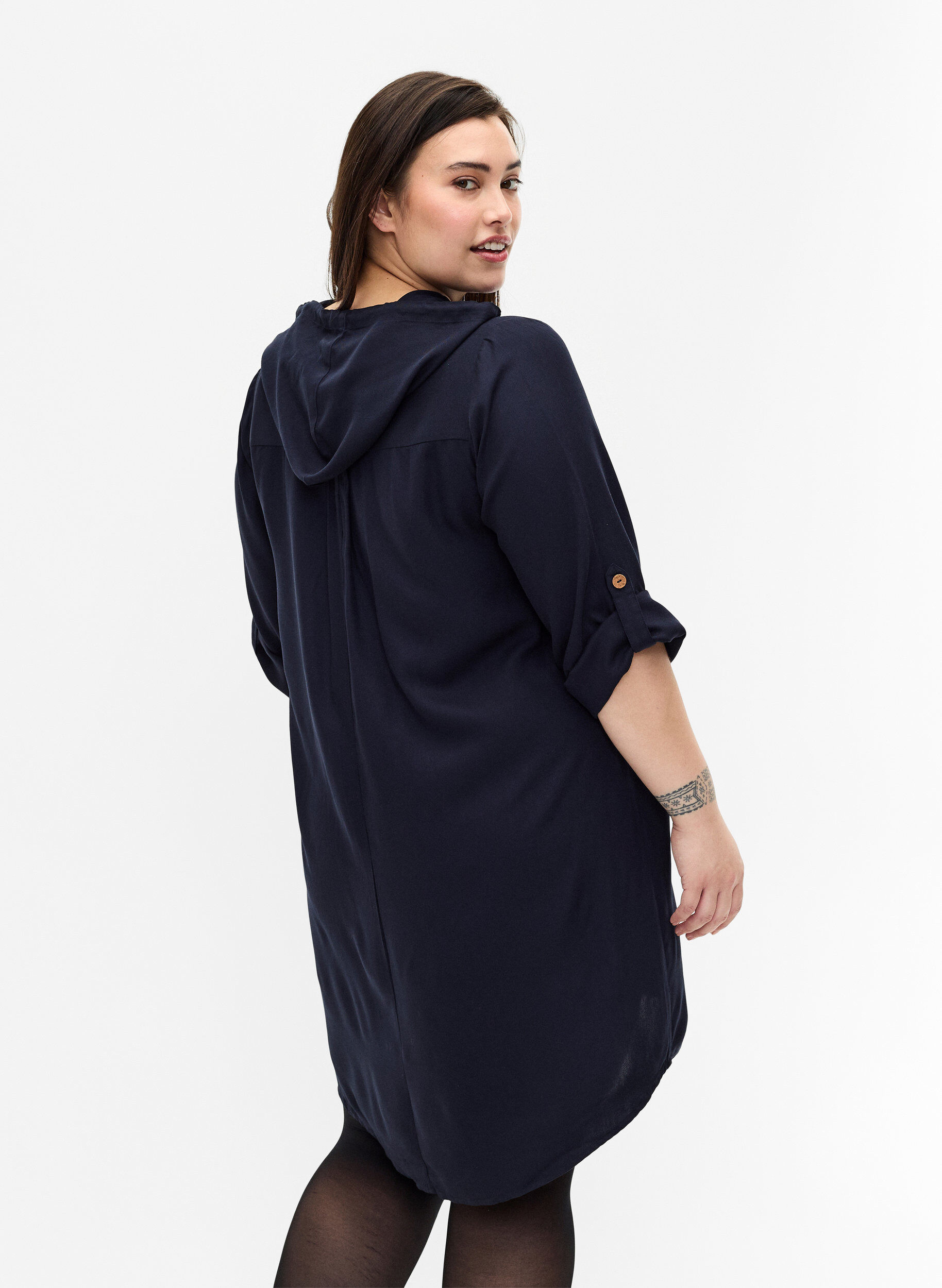 ZizziTunique en viscose avec capuche, Navy Blazer, Model image number 1