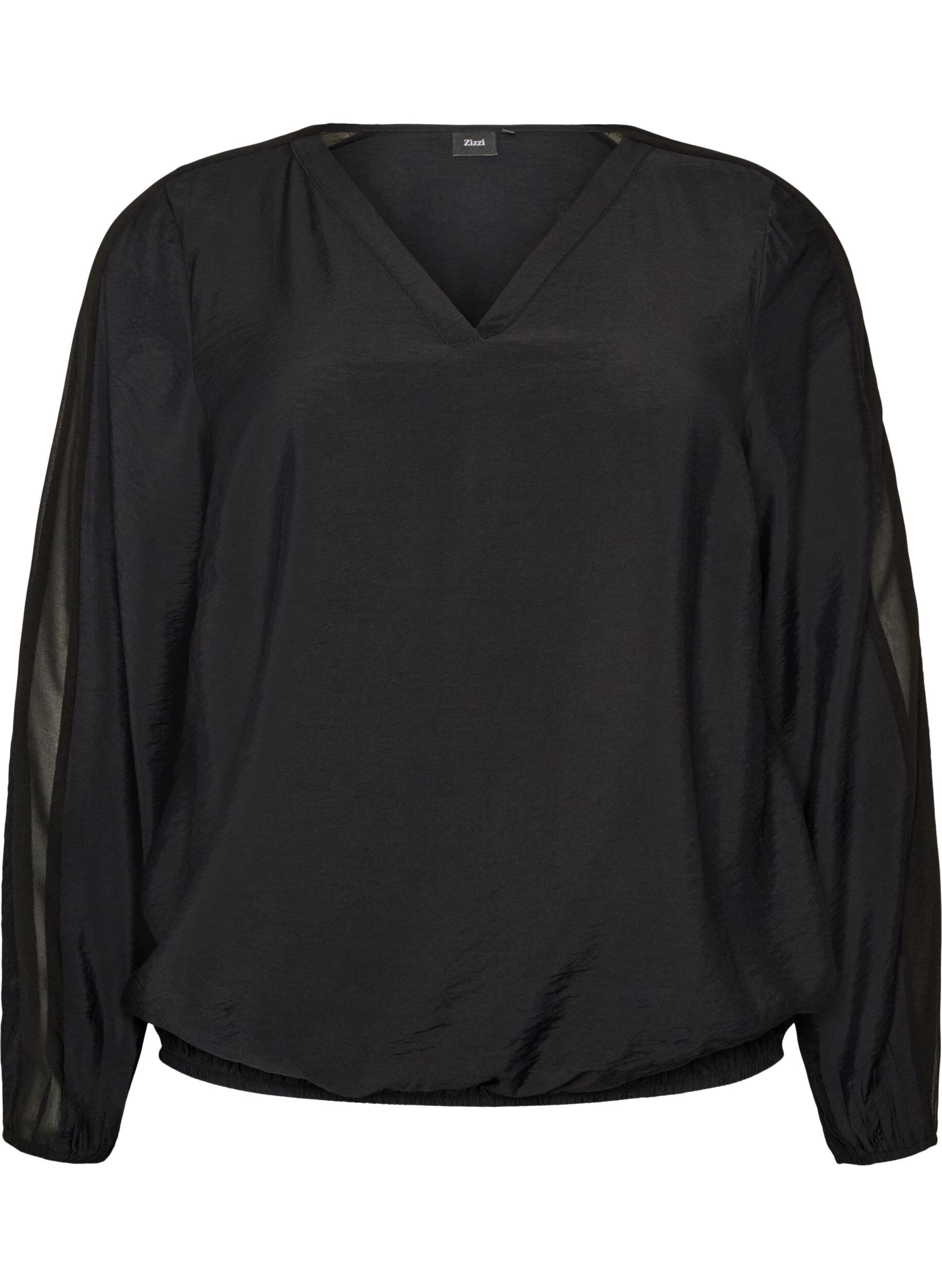 ZizziBlouse avec effet ballon et d&eacute;tails en mousseline, Noir, Packshot image number 0