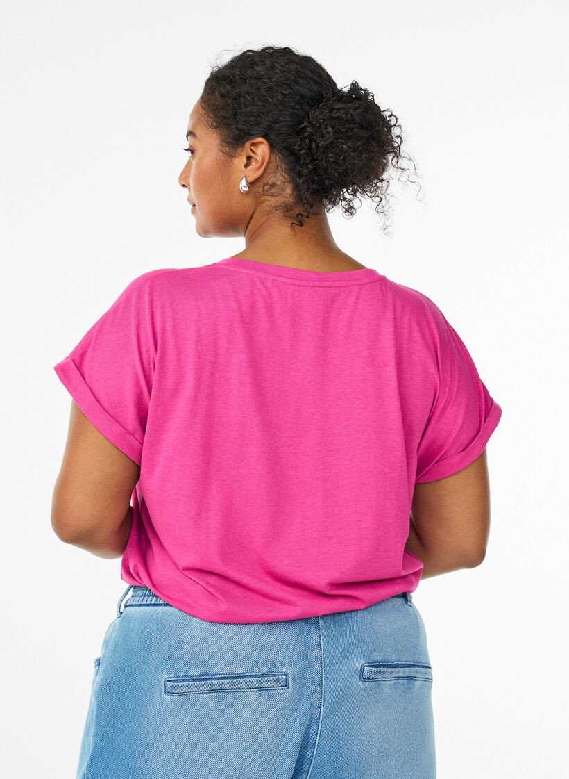 T-shirt &agrave; manches courtes en m&eacute;lange de coton, Rose, Model image number 2