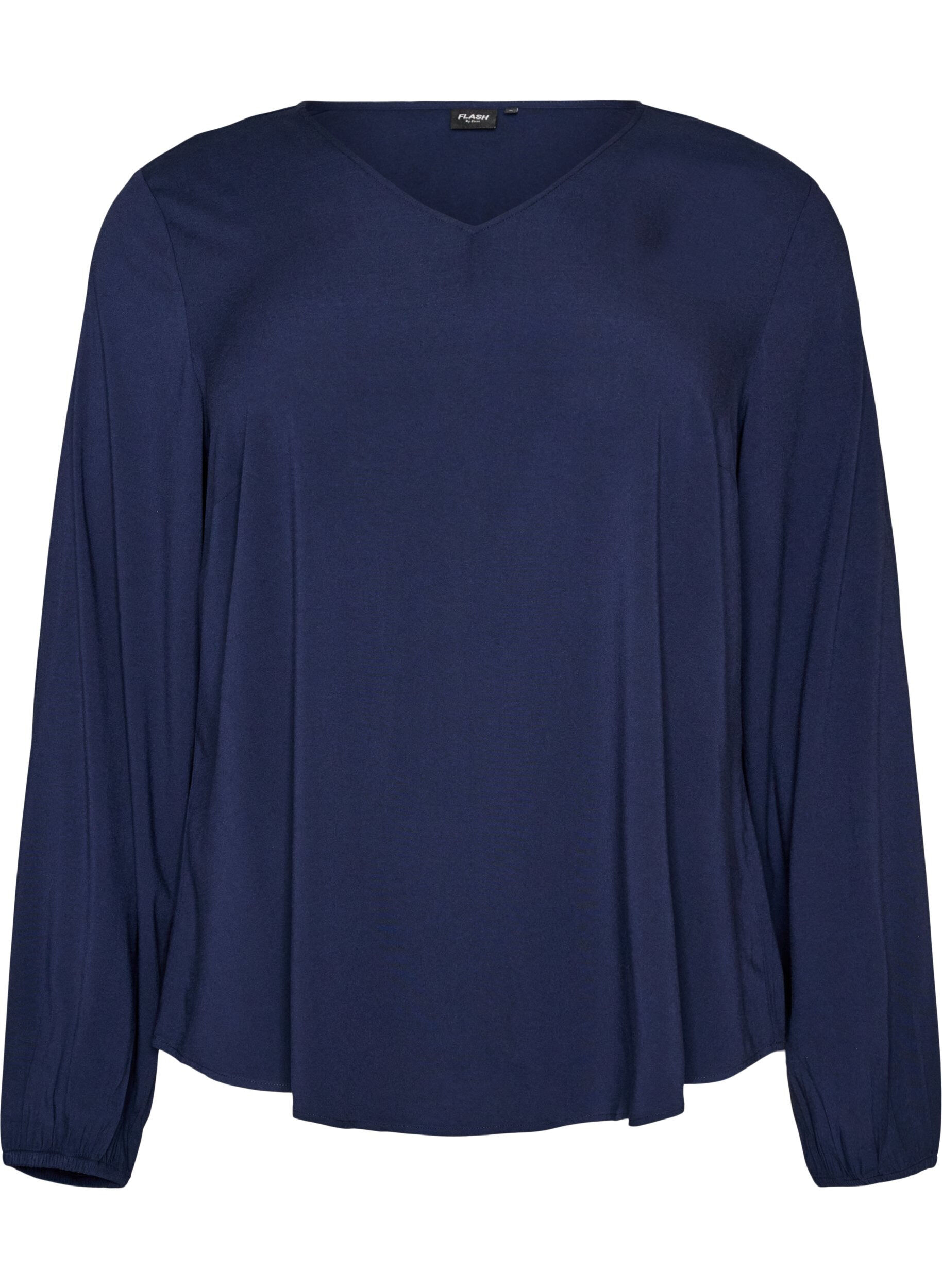 Blouse en viscose avec col en V et ourlet arrondi
