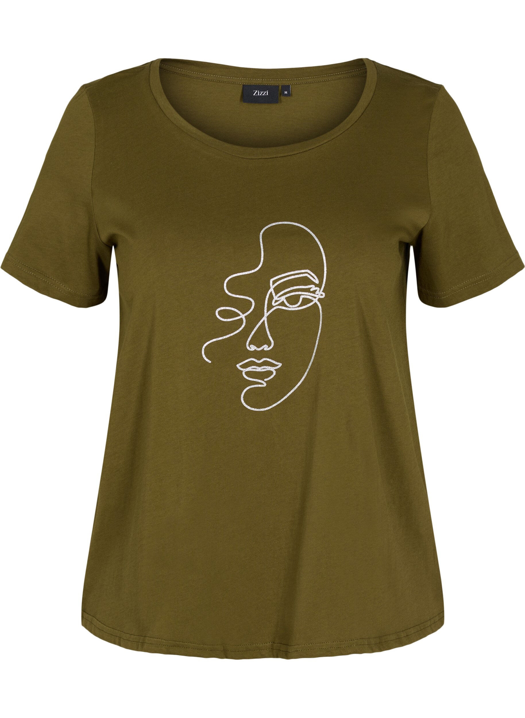 Zizzi T-shirt en coton avec imprim&eacute; scintillant, Ivy G. Shimmer Face, Packshot image number 0