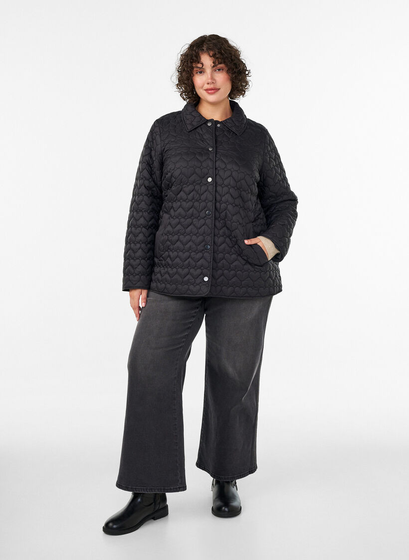 Veste l&eacute;g&egrave;rement matelass&eacute;e &agrave; surpiq&ucirc;res d&eacute;coratives, Noir, Model image number 1
