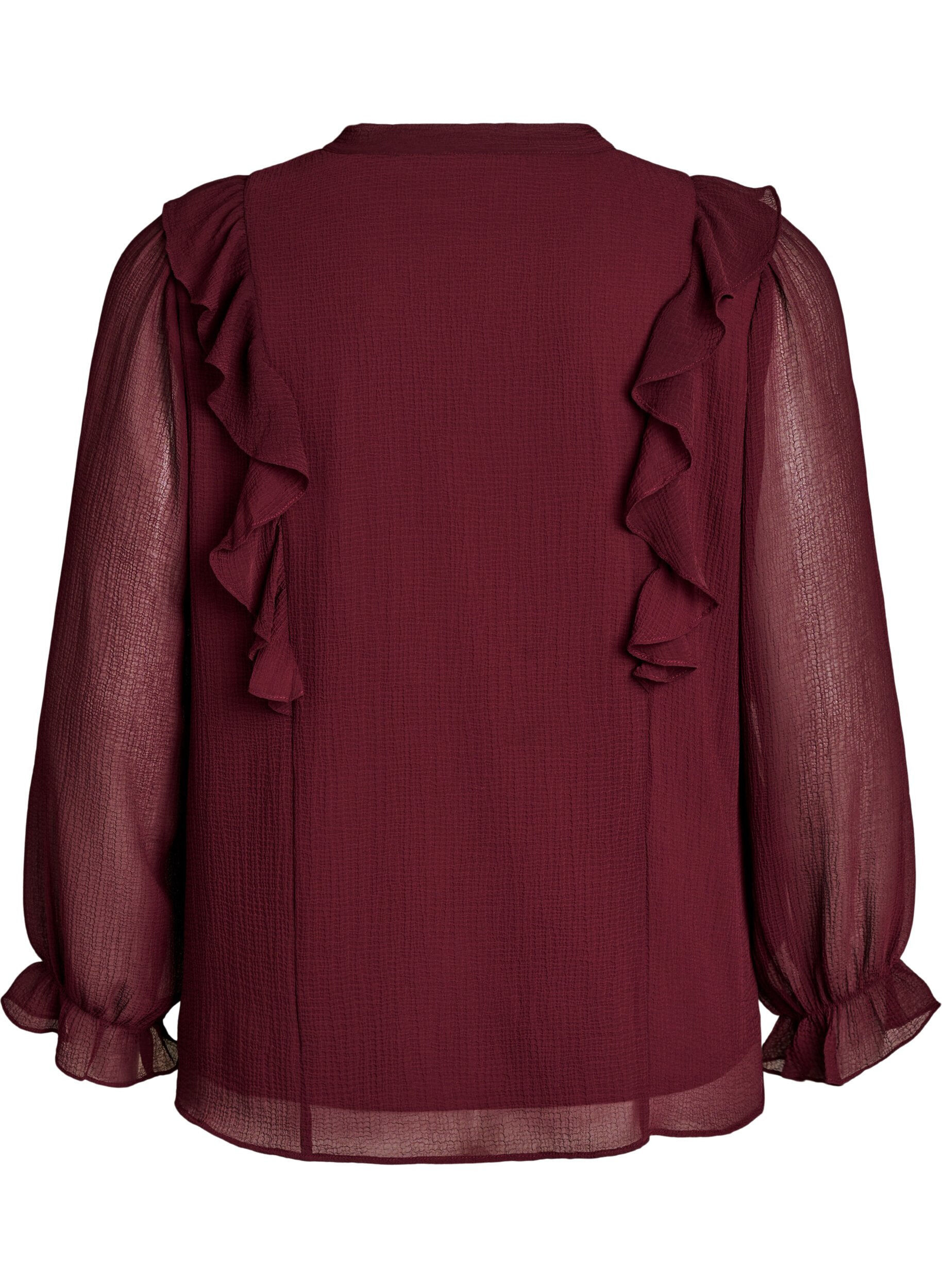 ZizziBlouse transparente avec volants et liens &agrave; nouer, Bordeaux, Packshot image number 1