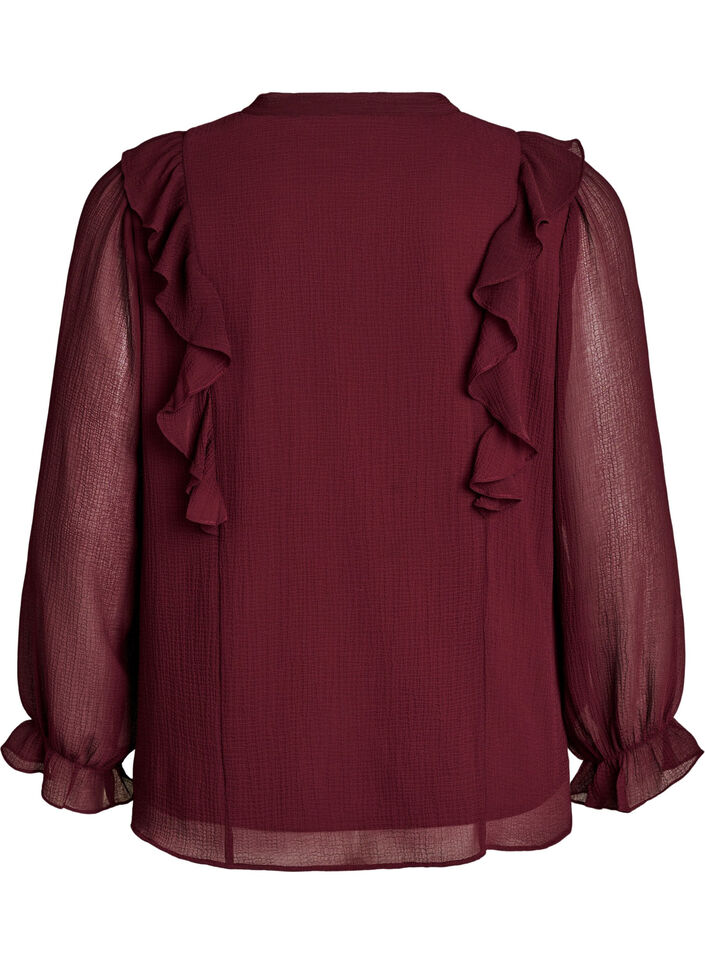 Blouse transparente avec volants et liens &agrave; nouer, Bordeaux, Packshot image number 1