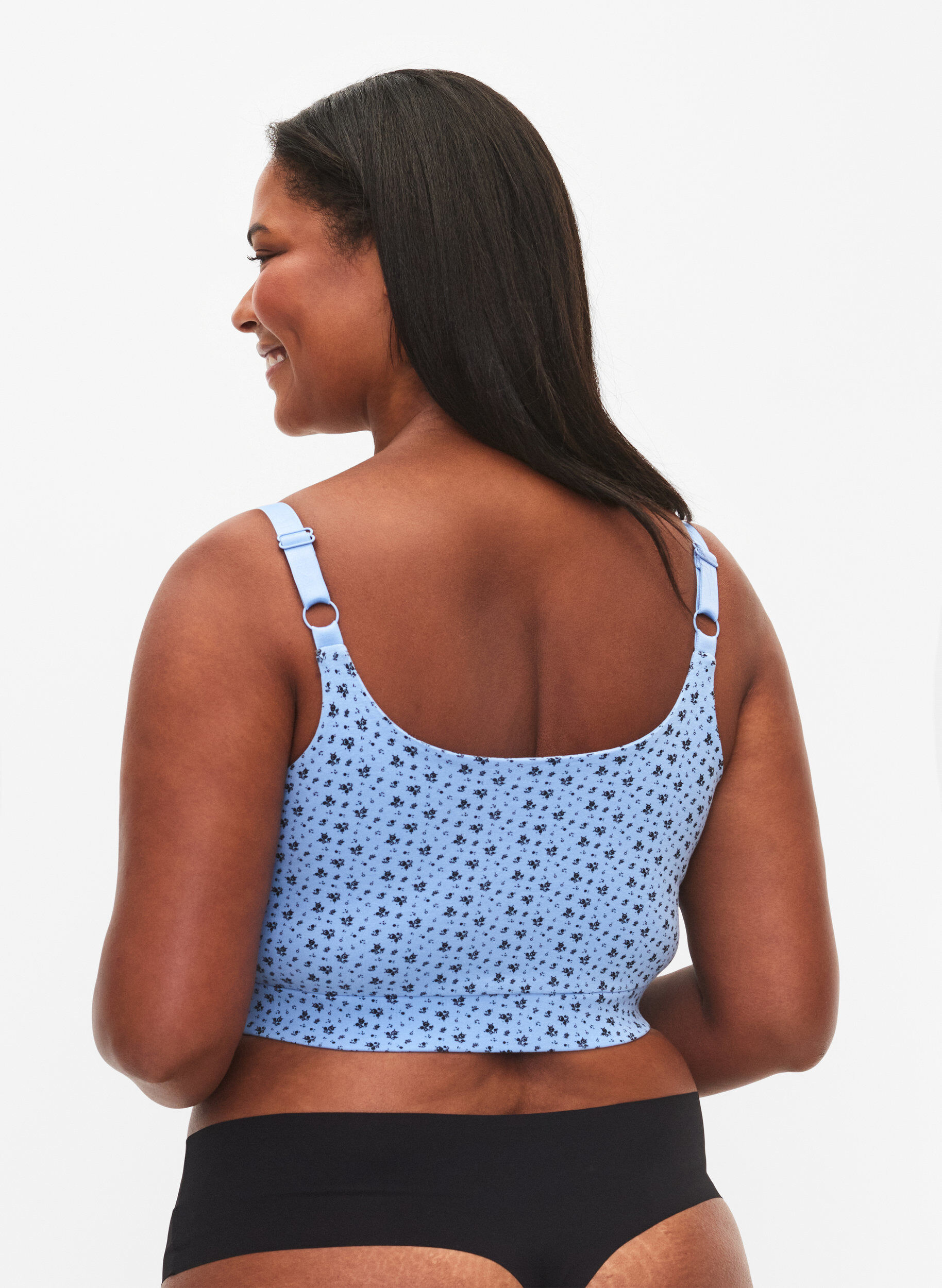 Zizzi Soutien-gorge 2-pack en coton avec bretelles r&eacute;glables, Serenity AOP/Black, Model image number 0