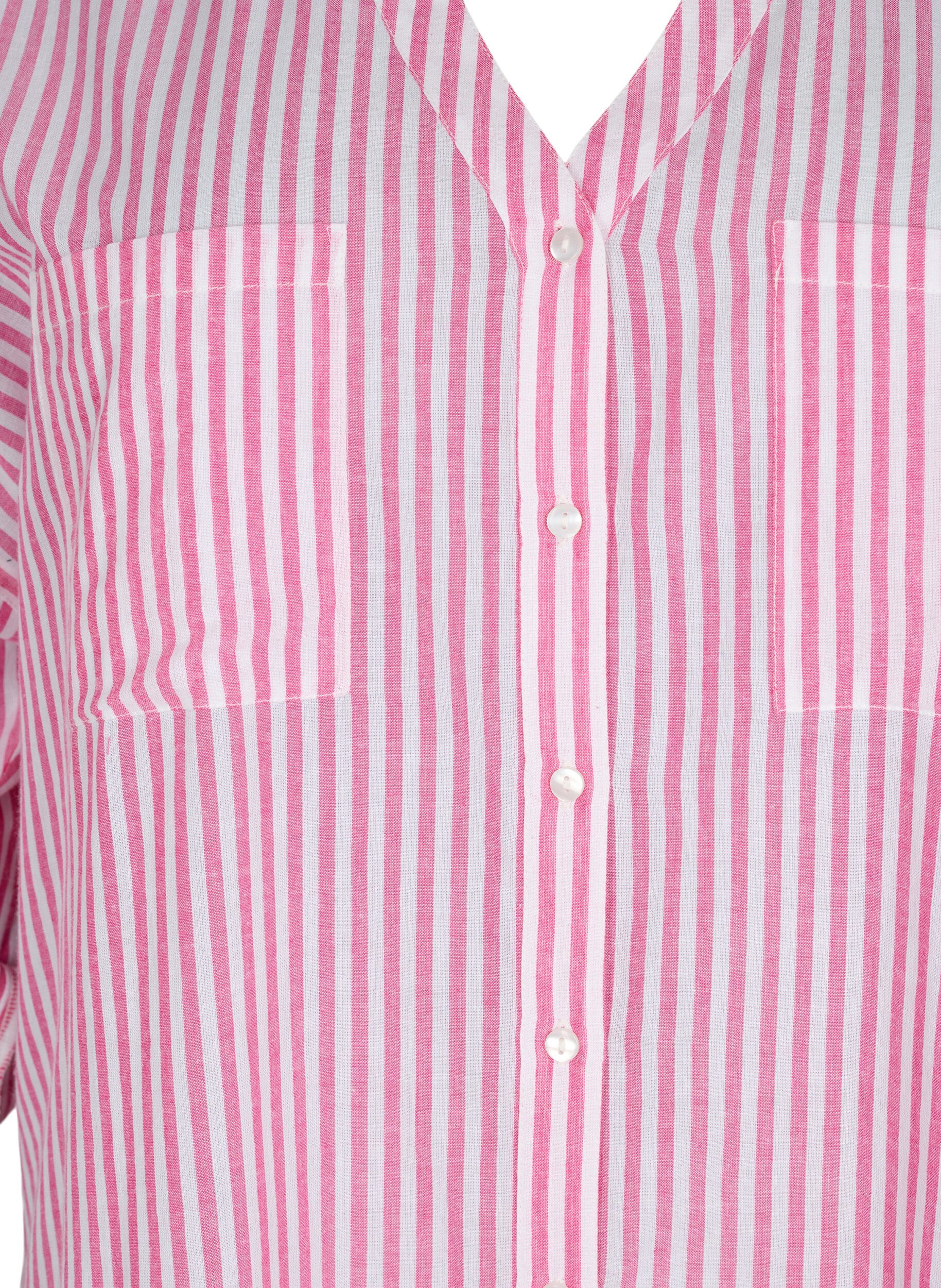 Zizzi Tunique ray&eacute;e avec coupe en V et boutons, Beetroot Stripe, Packshot image number 2