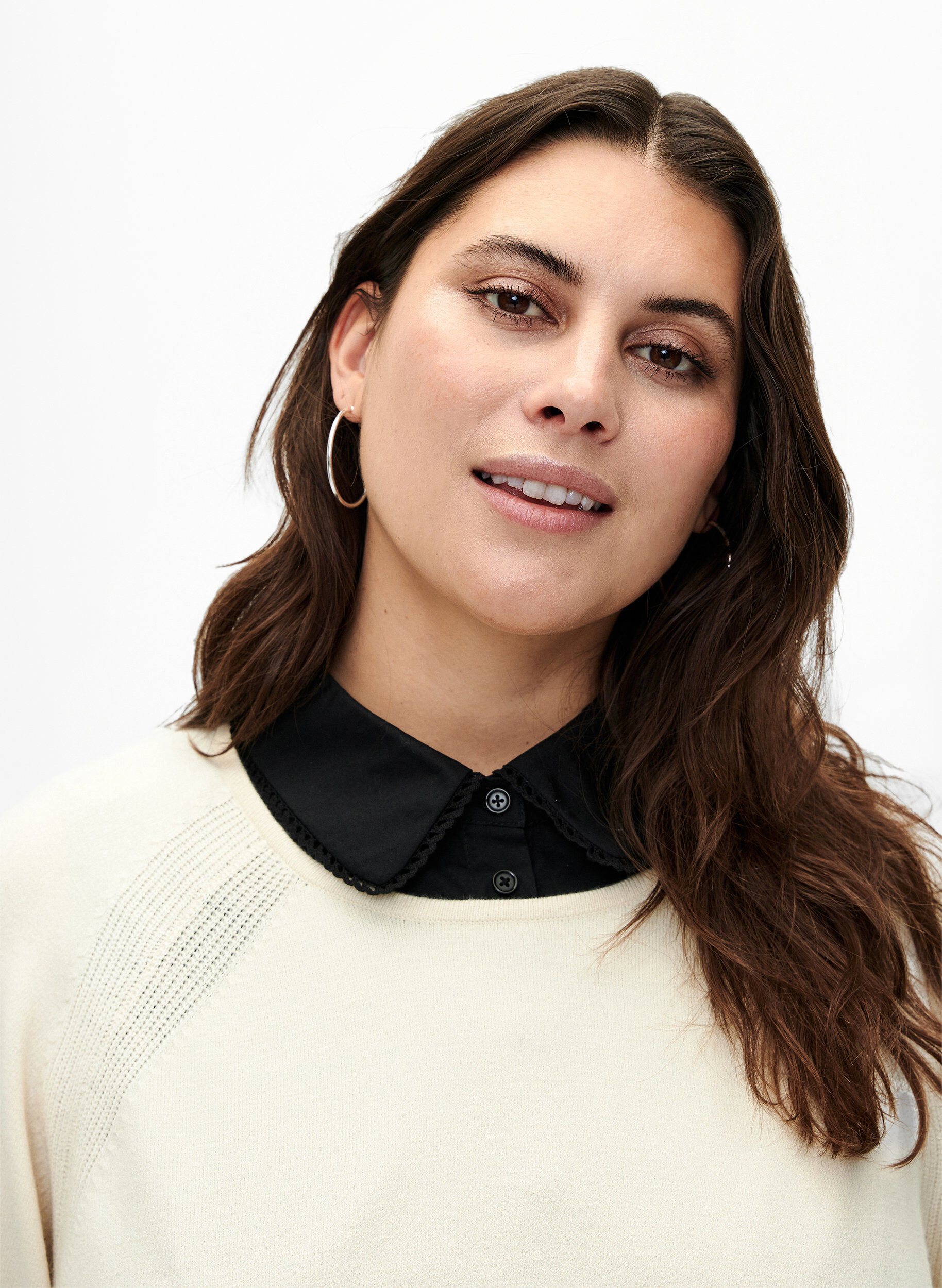 Zizzi Col avec ruban en dentelle, Black, Model image number 0