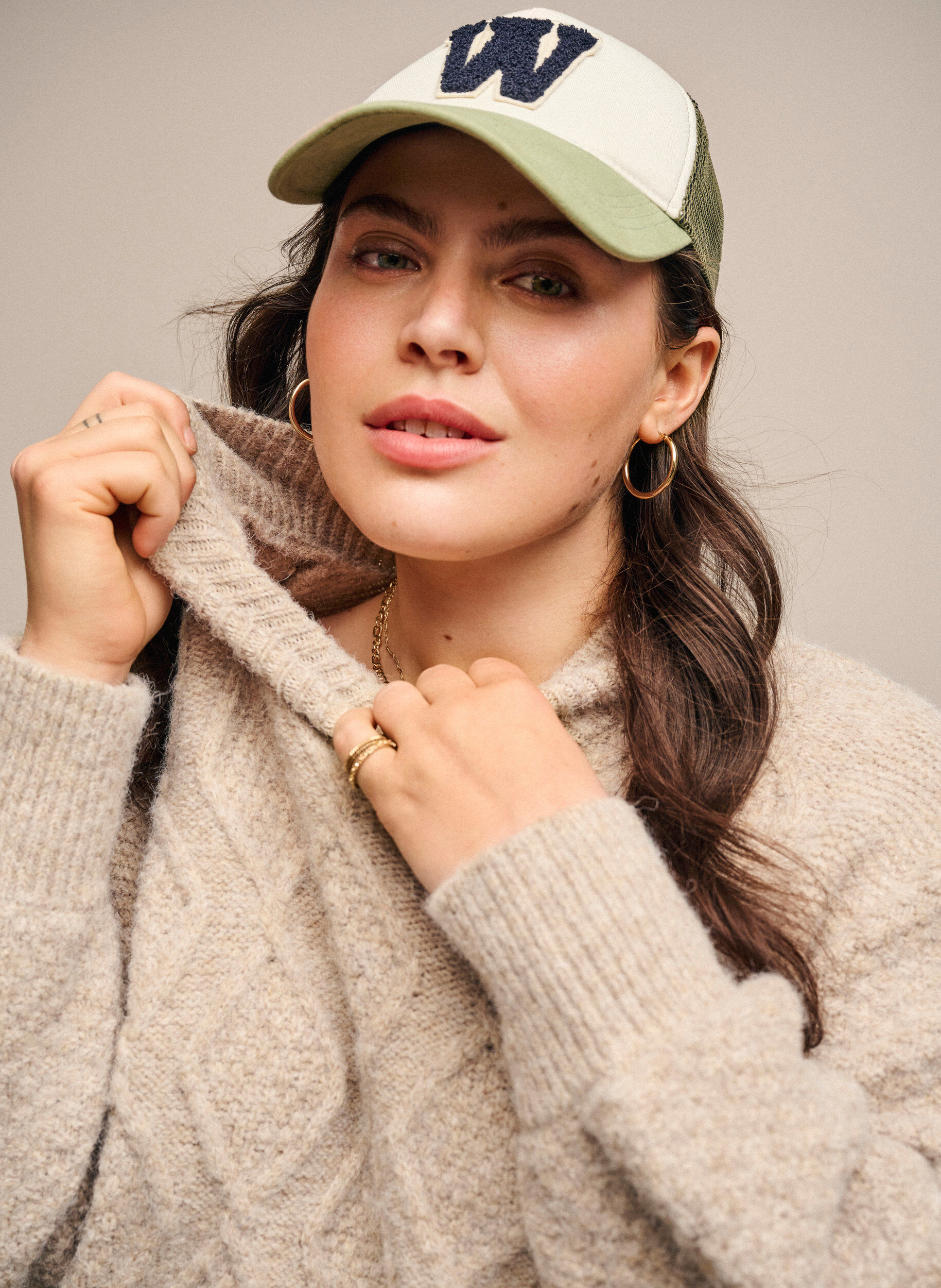 Zizzi Pull en tricot &agrave; motifs avec col roul&eacute;, Simply Taupe Mel., Image image number 0