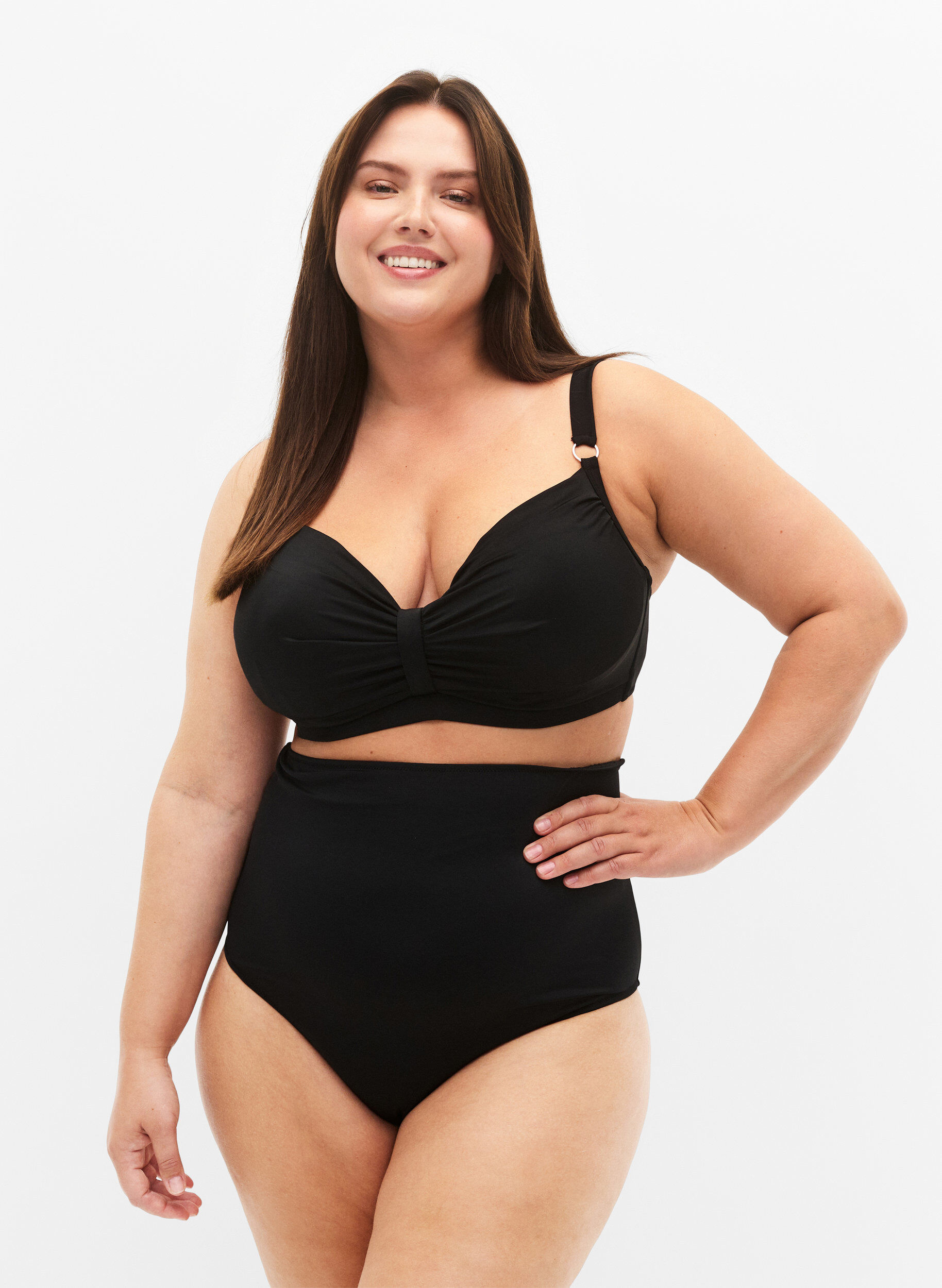 Culotte bikini taille haute, Noir, Model