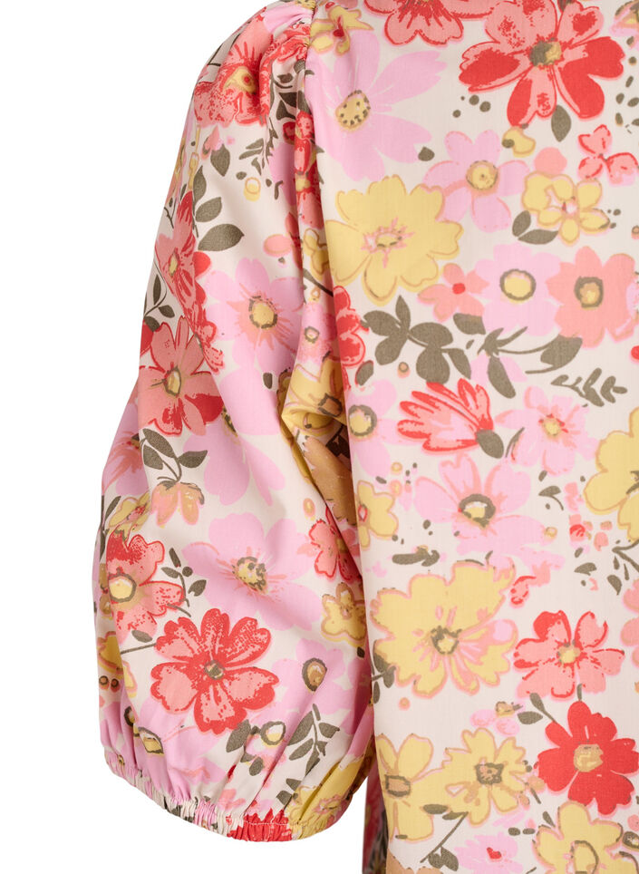 Blouse florale avec broderie ajour&eacute;e et col V, Rose, Packshot image number 3