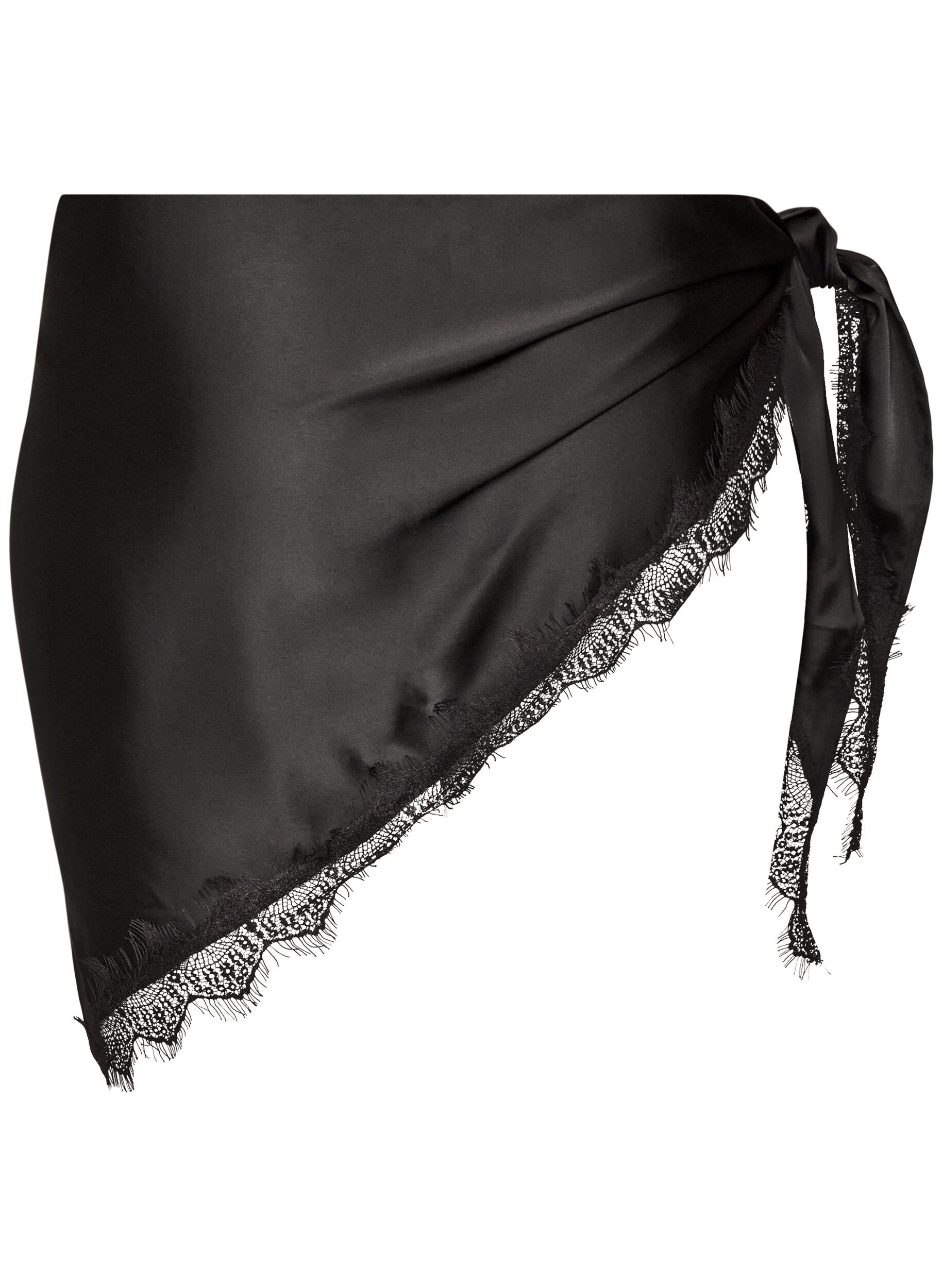 ZizziFoulard en satin avec ourlet en dentelle, Noir, Packshot image number 1