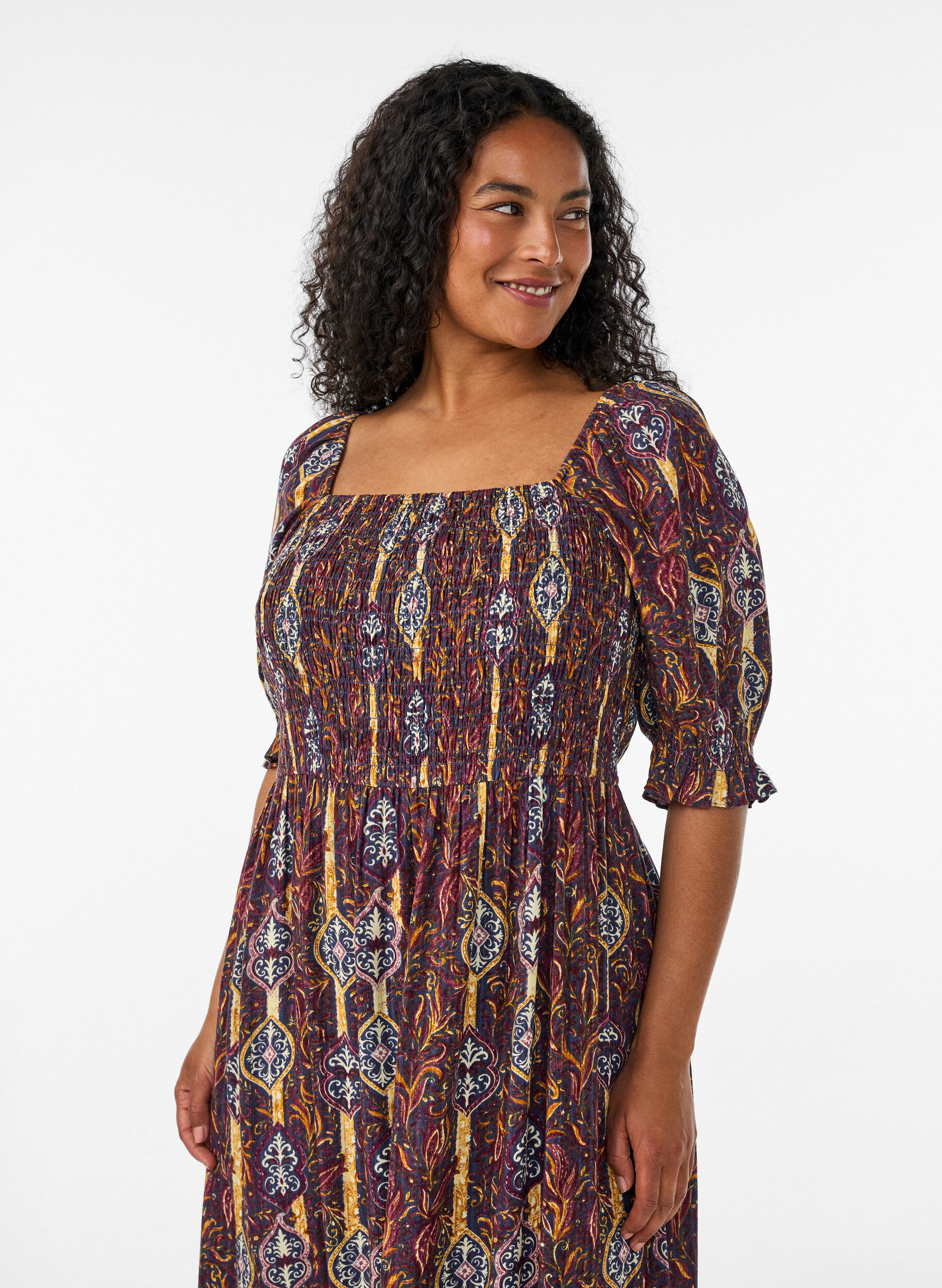 ZizziRobe d'&eacute;t&eacute; en viscose &agrave; imprim&eacute; paisley, Violet, Model image number 2