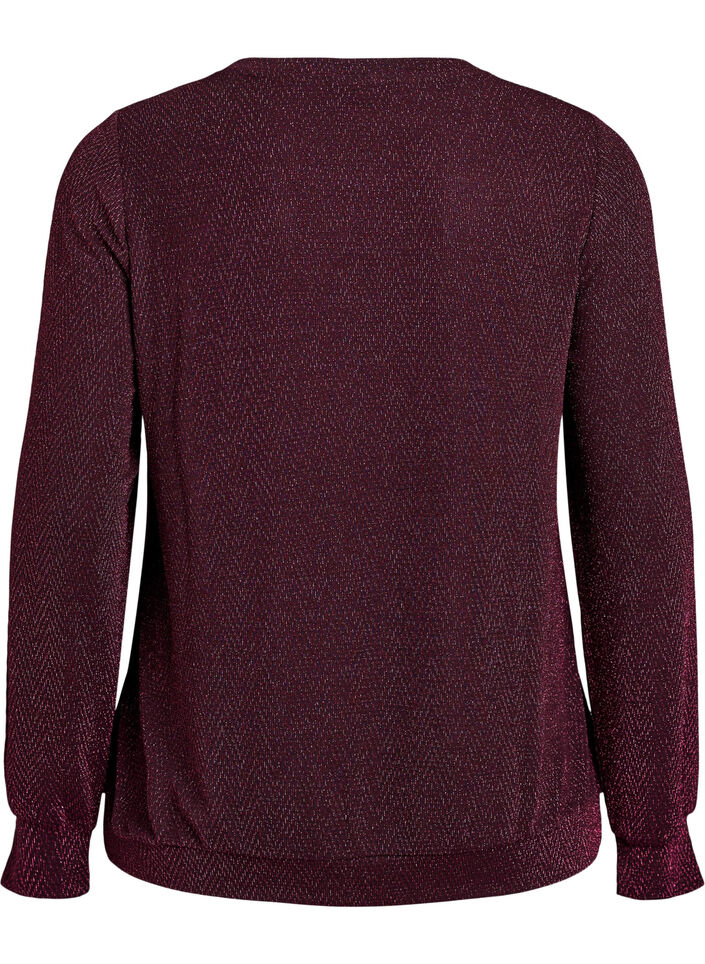 Blouse avec motif &agrave; chevrons et fil paillet&eacute;, Bordeaux fonc&eacute;, Packshot image number 1