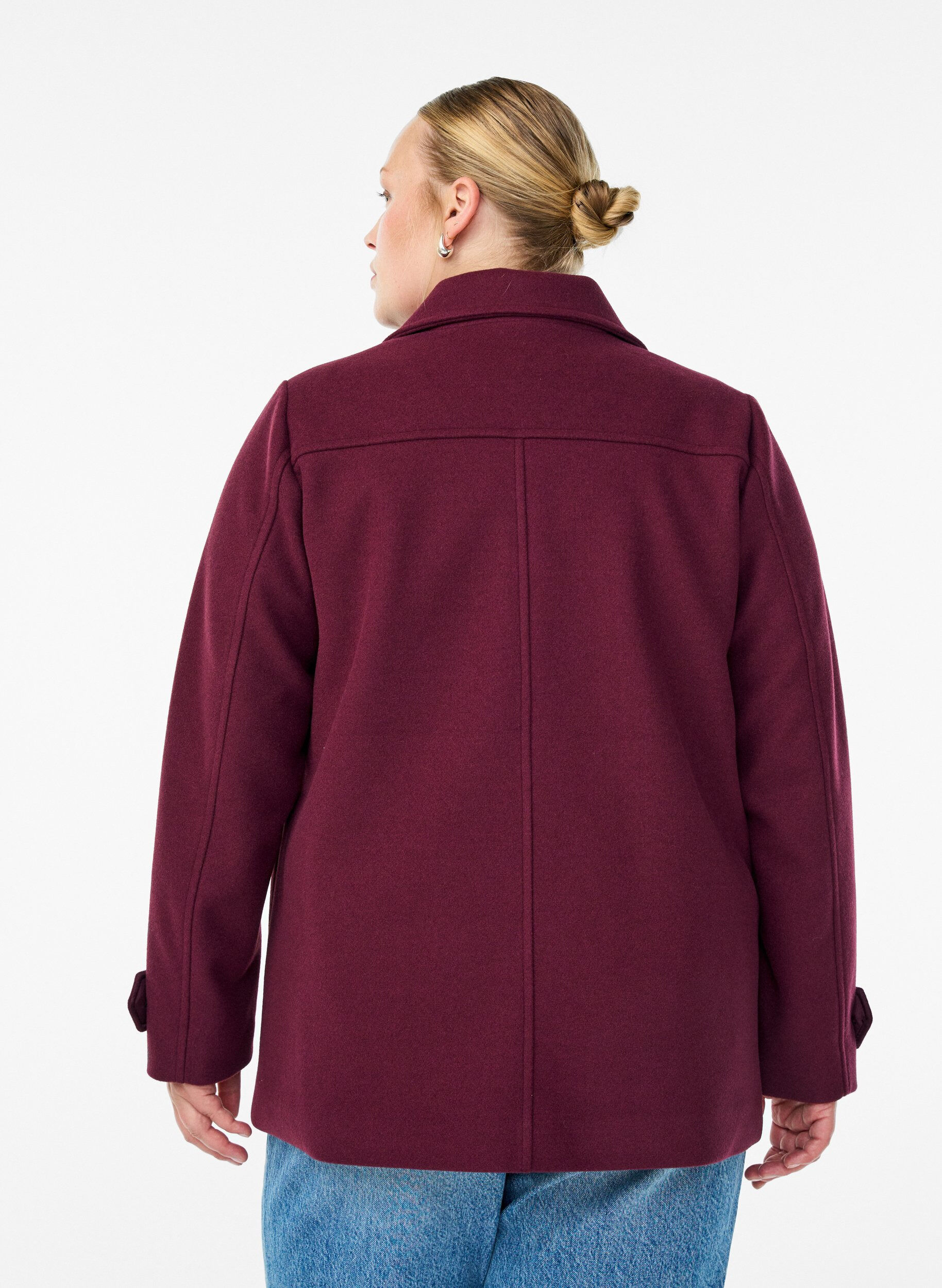 Zizzi Manteau court avec fermeture &agrave; double-boutonnage, Bordeaux fonc&eacute;, Model image number 1