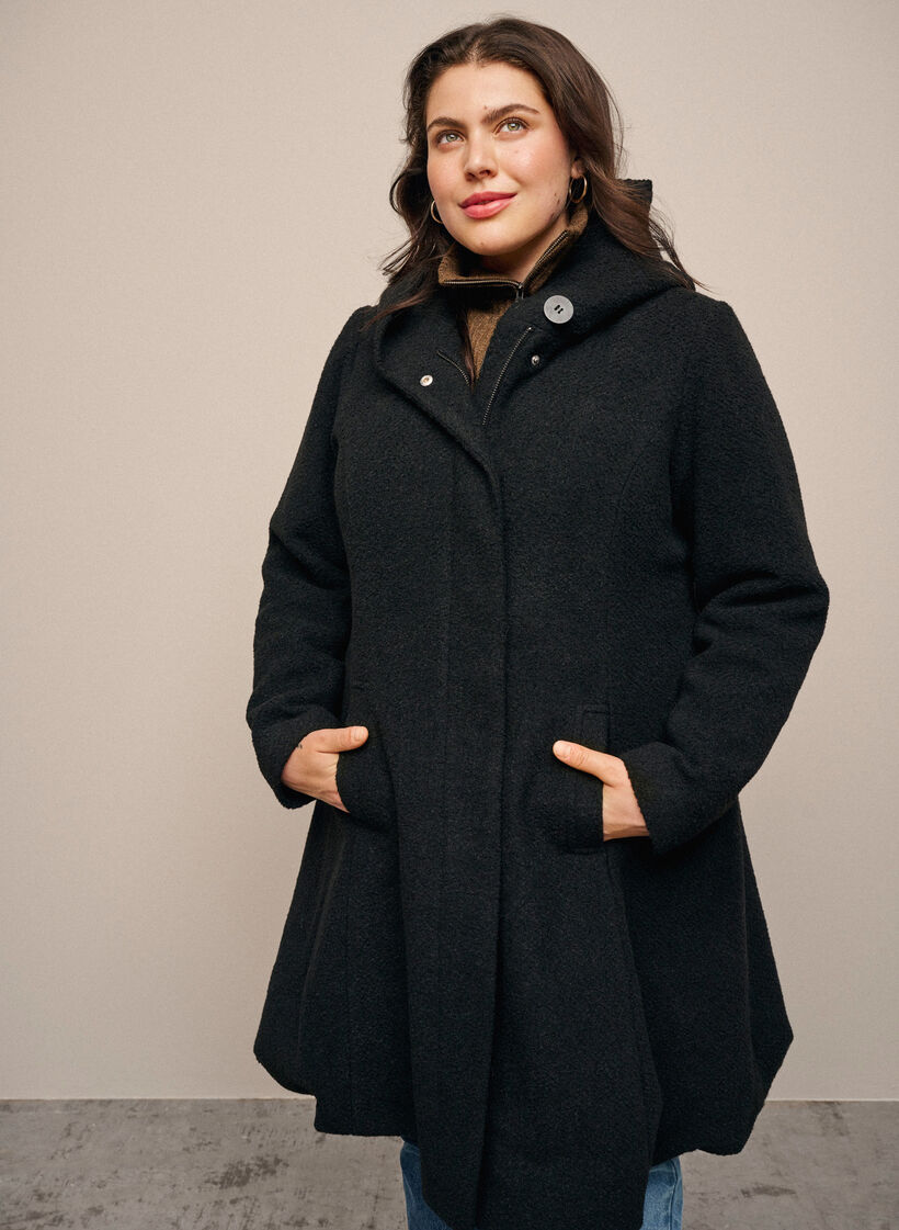 Manteau à capuche silhouette en A, Black, Image