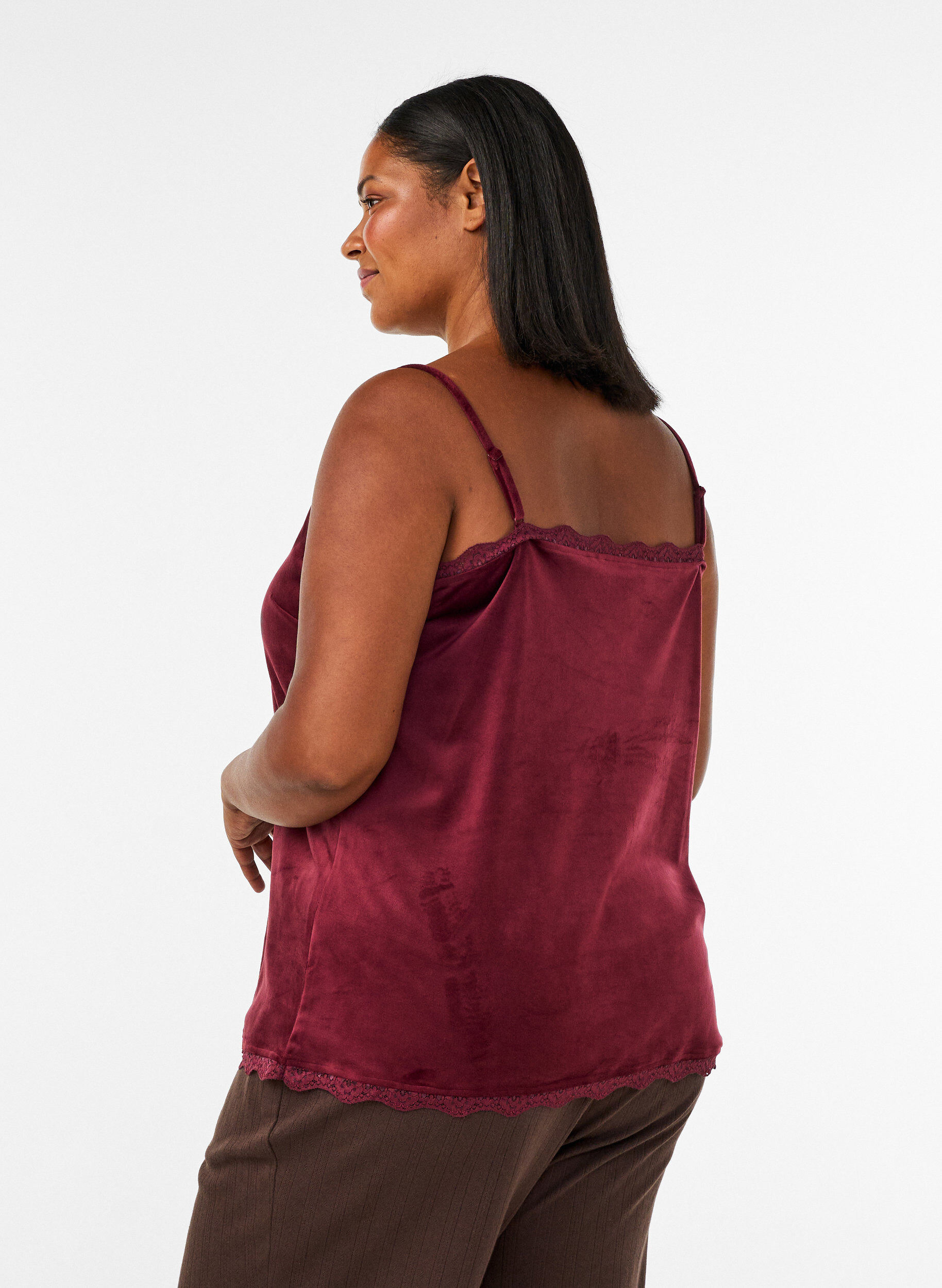 ZizziTop en velours avec bordure en dentelle, Bordeaux, Model image number 2