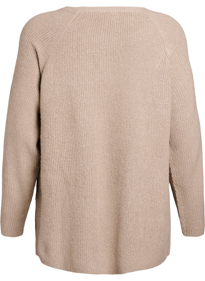 Pull en maille &agrave; motif diagonal et manches raglan, Beige, Packshot image number 1