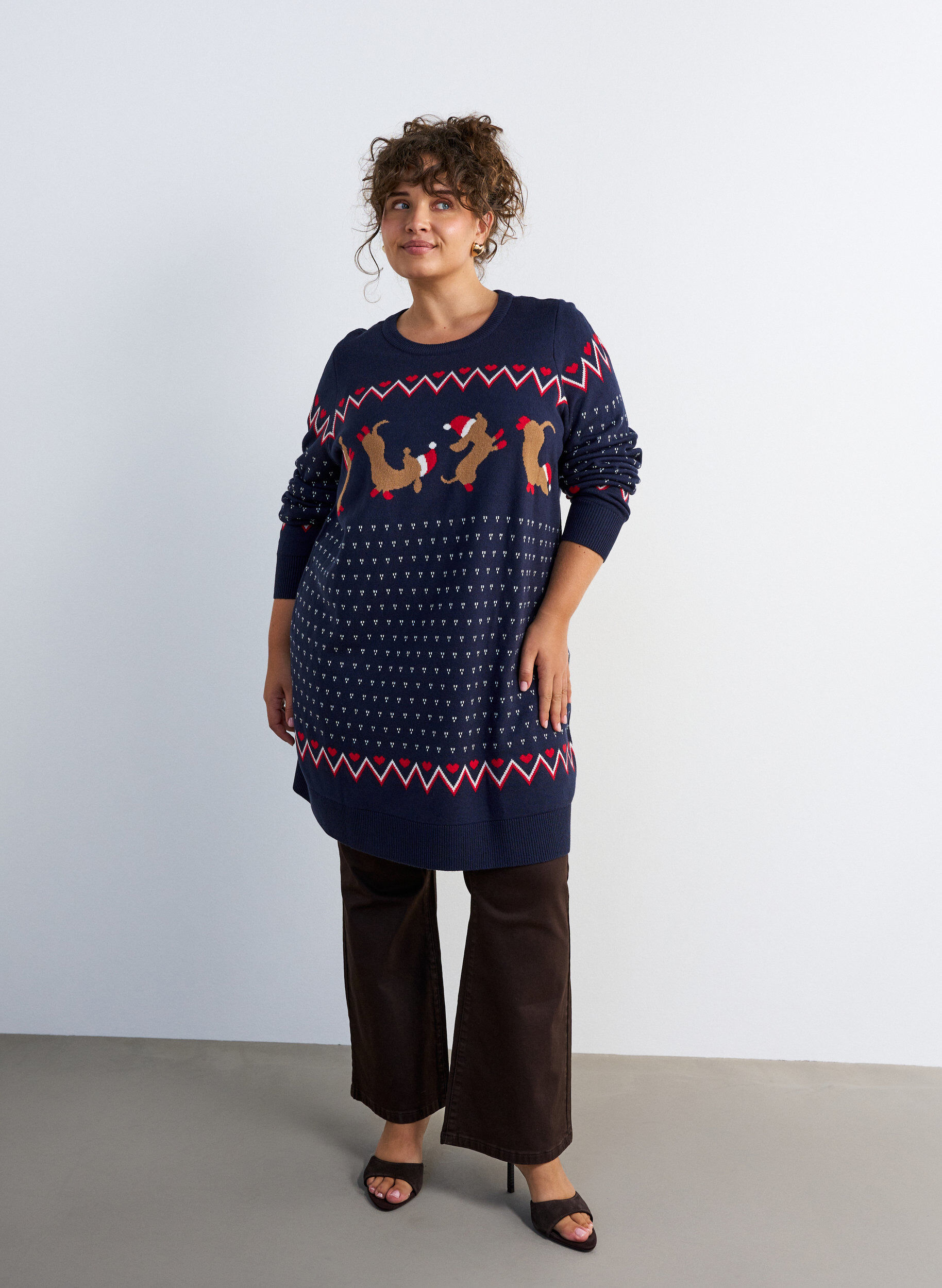 ZizziRobe courte en maille avec motif de No&euml;l, Bleu, Model image number 1