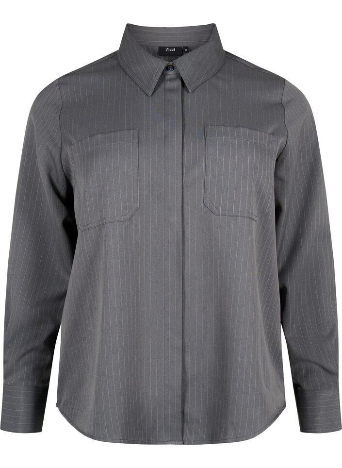  Chemise milleraies à col et poches de poitrine, Dark Shadow Pin St., Packshot image number 0
