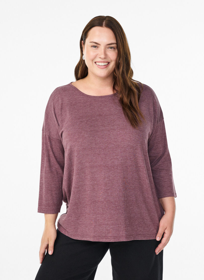 Blouse en jersey avec manches 3/4, Bordeaux, Model image number 0