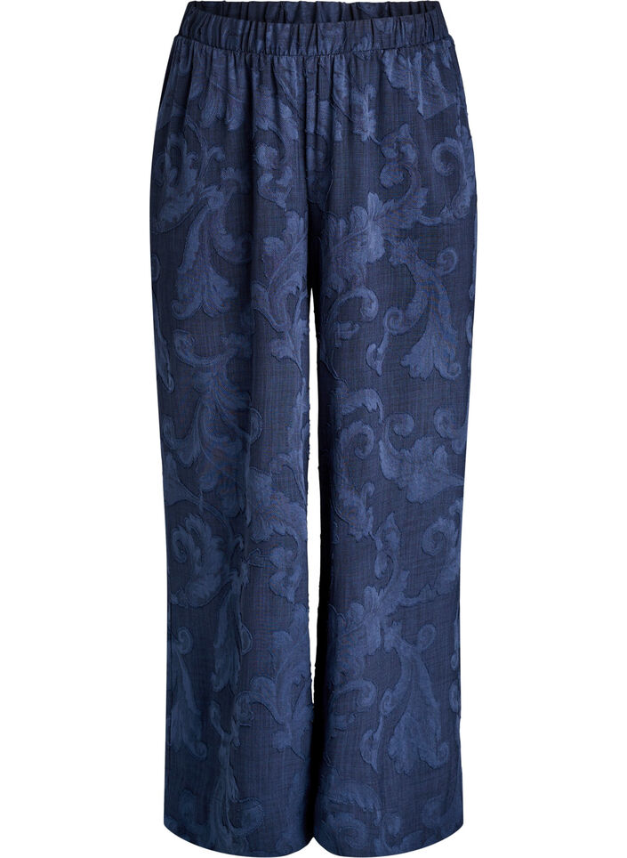 Pantalon ample avec un motif textur&eacute; ton sur ton, Bleu, Packshot image number 0