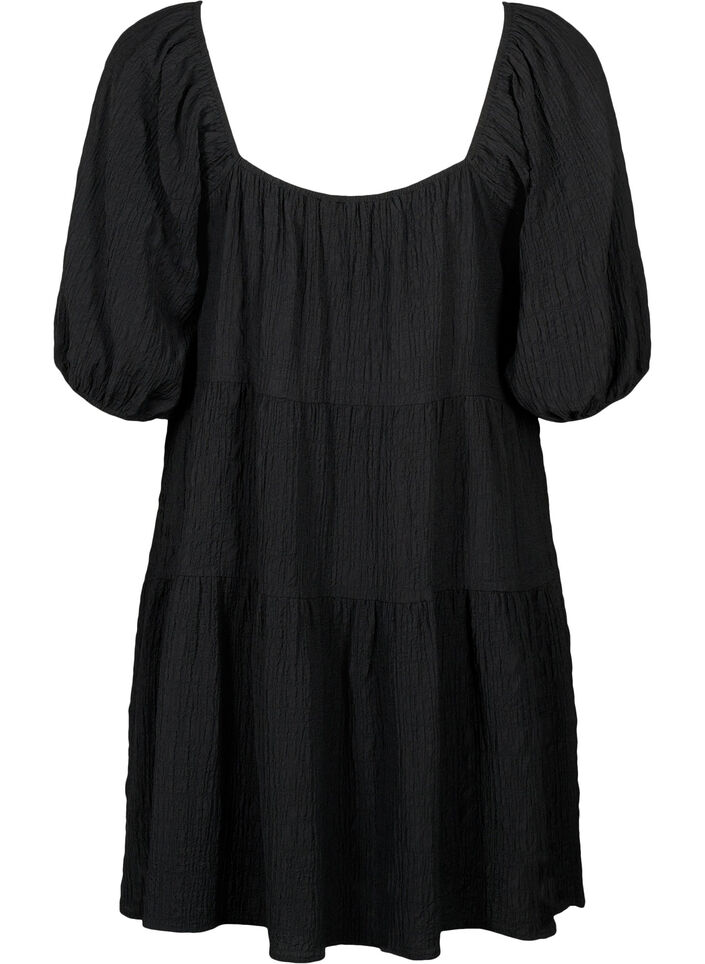 Robe courte en forme de A avec un col en V, Black, Packshot image number 1