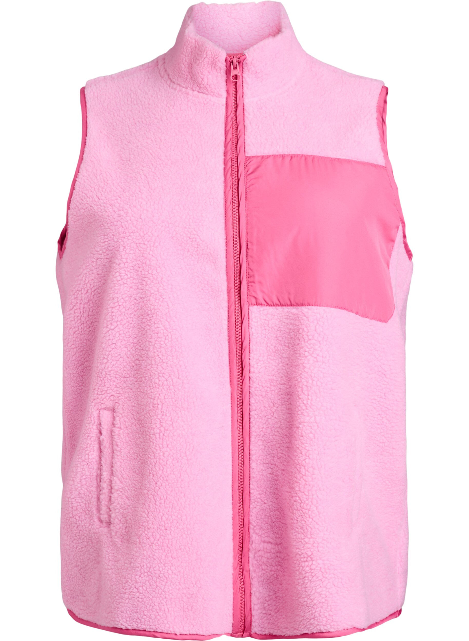 Zizzi Gilet zipp&eacute; en polaire teddy avec d&eacute;tails contrastants, Rose, Packshot image number 0