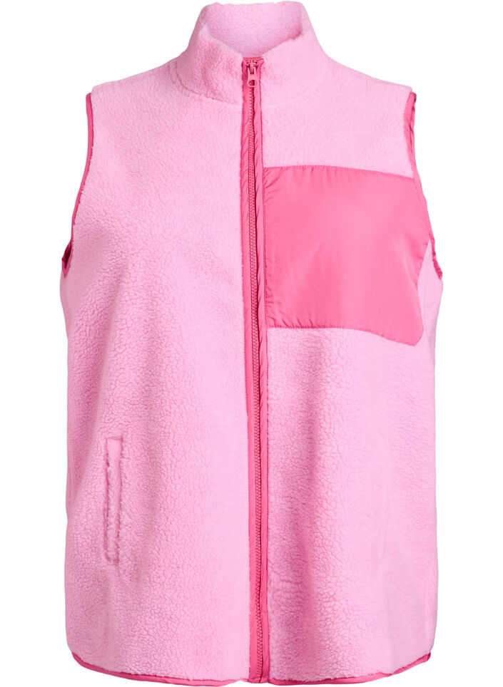 Gilet zipp&eacute; en polaire teddy avec d&eacute;tails contrastants, Rose, Packshot image number 0